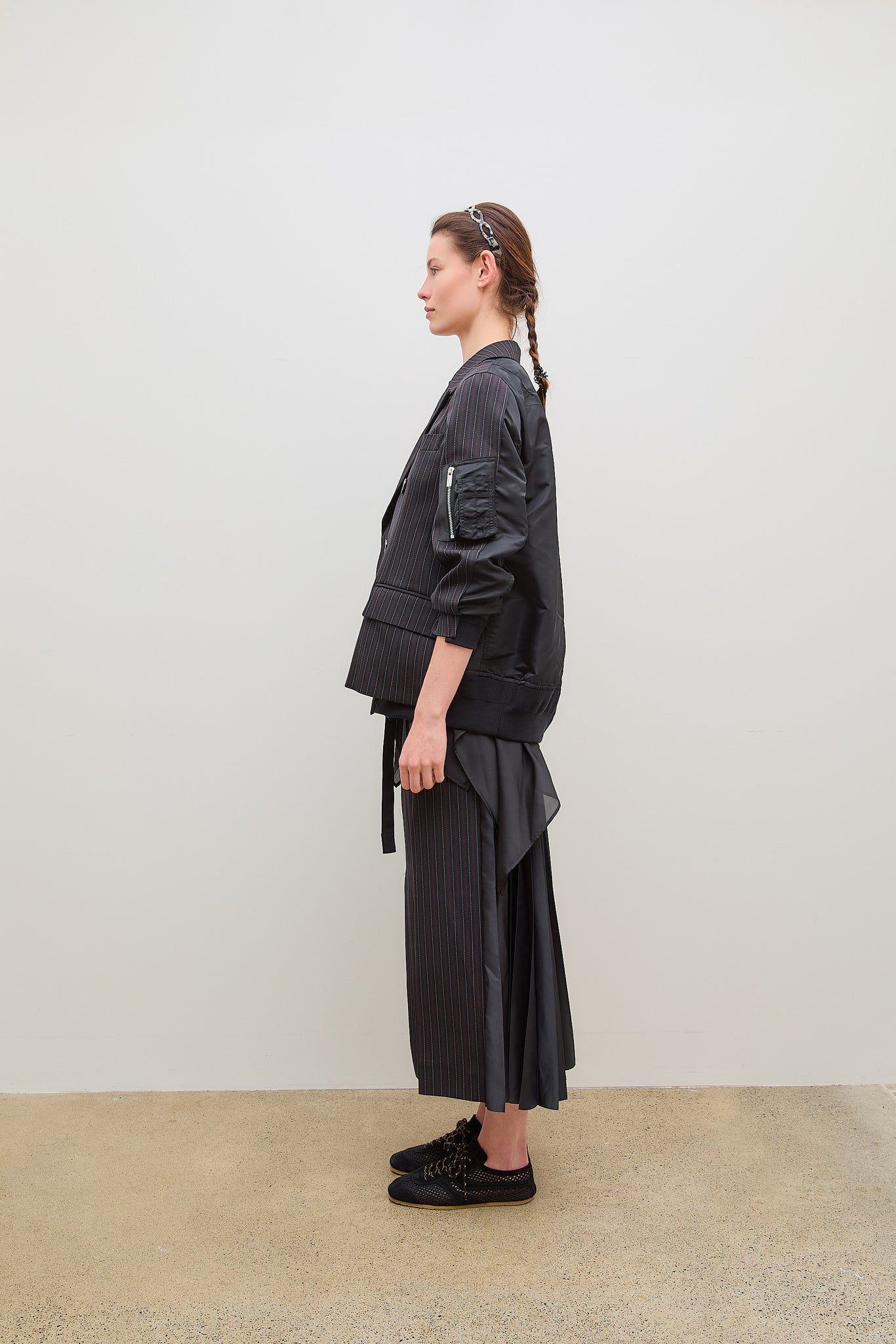 Stripe Doeskin x Nylon Twill Jacket Black