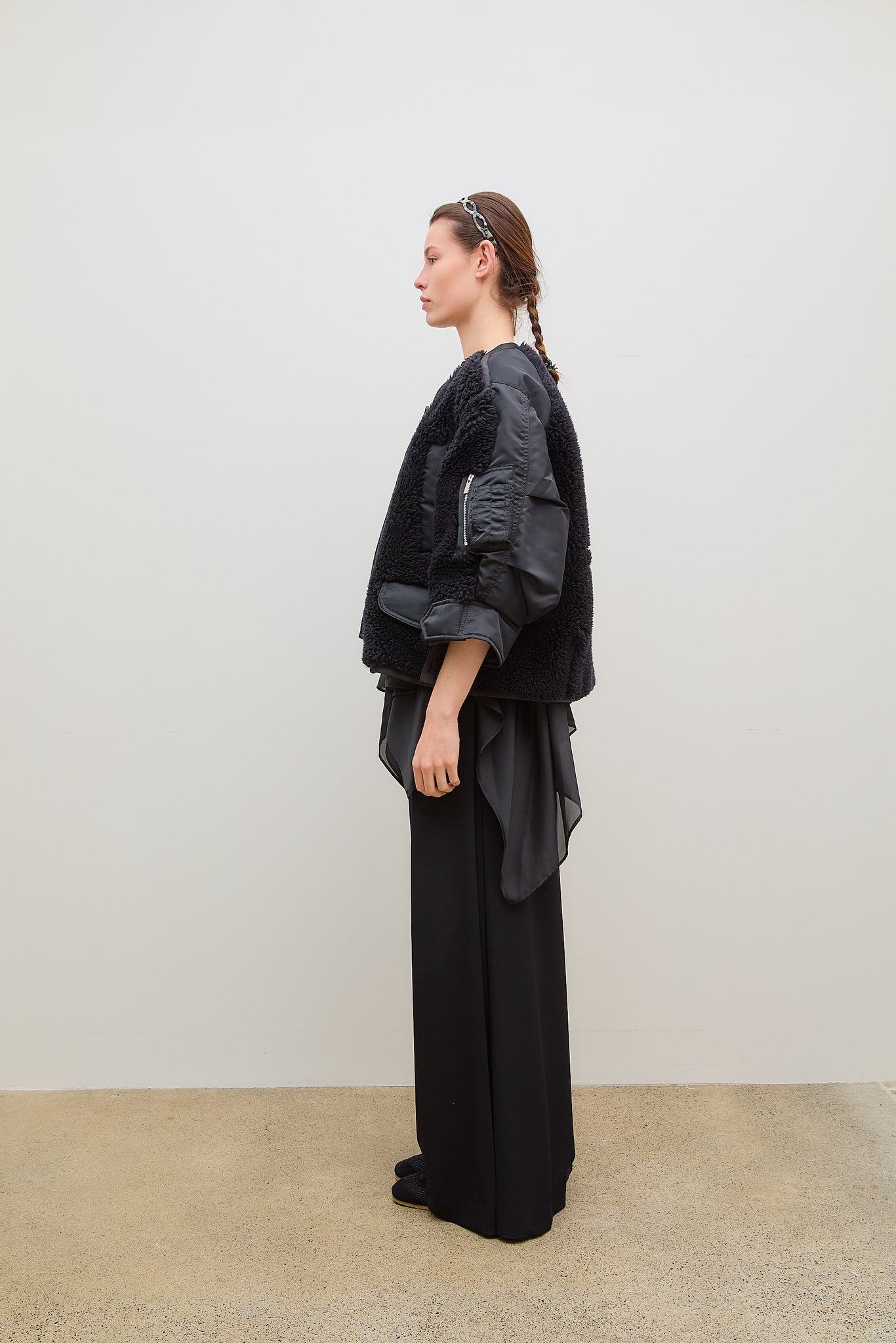 Faux Shearling x Nylon Twill Blouson Black