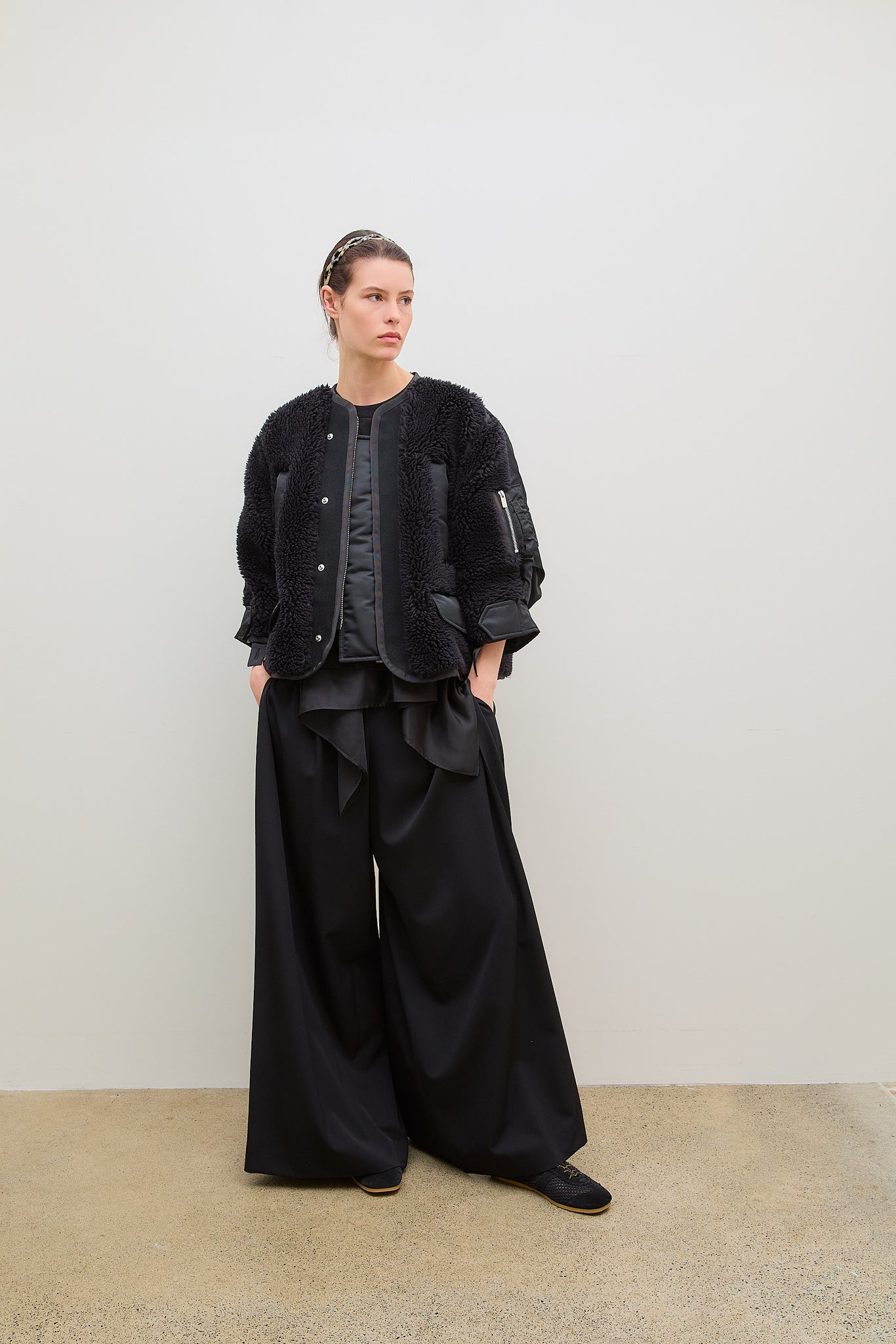 Faux Shearling x Nylon Twill Blouson Black