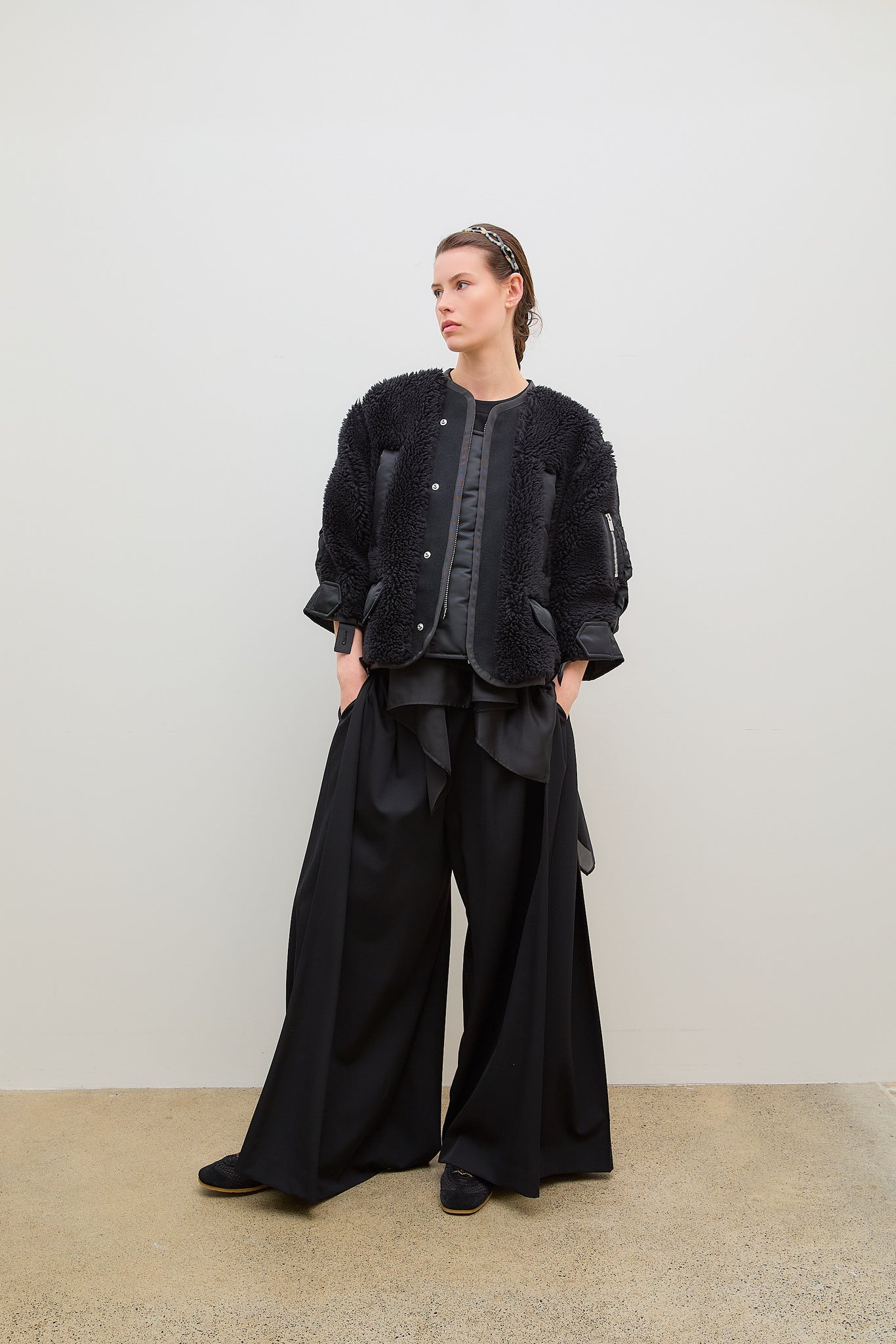 Faux Shearling x Nylon Twill Blouson Black