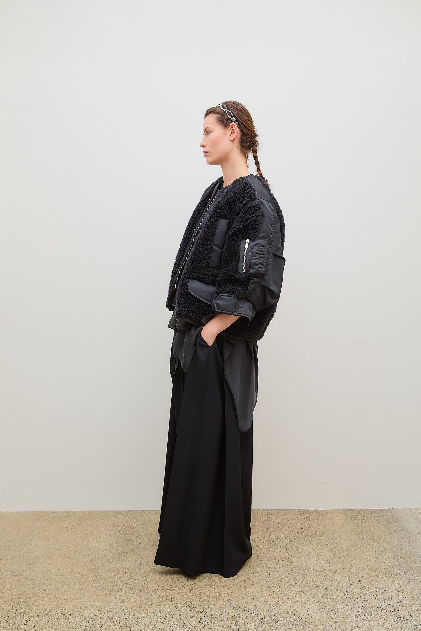 Faux Shearling x Nylon Twill Blouson Black