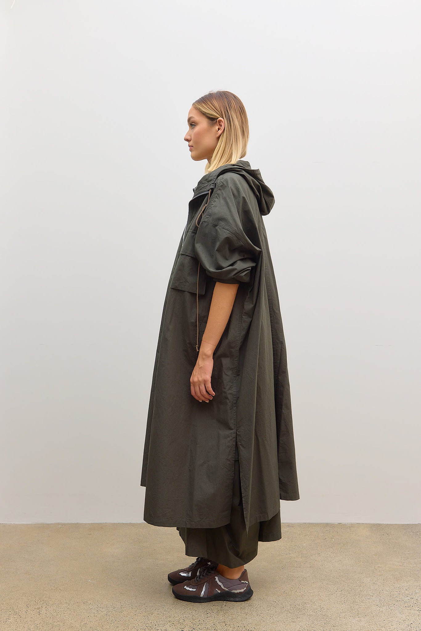 U Hoodie Broadcloth Coat Khaki