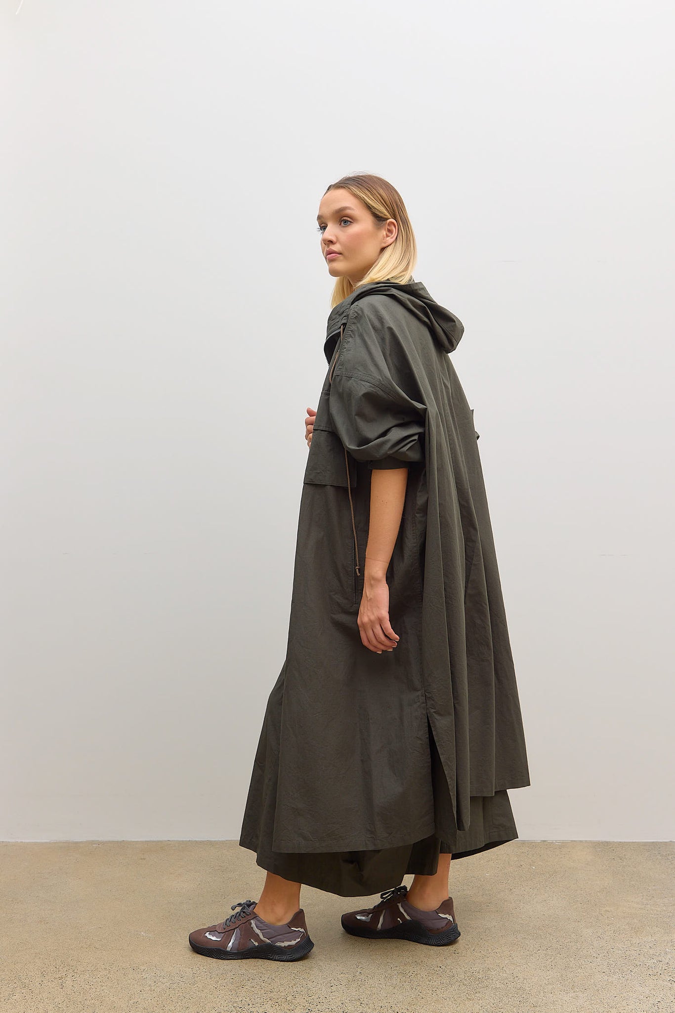 U Hoodie Broadcloth Coat Khaki