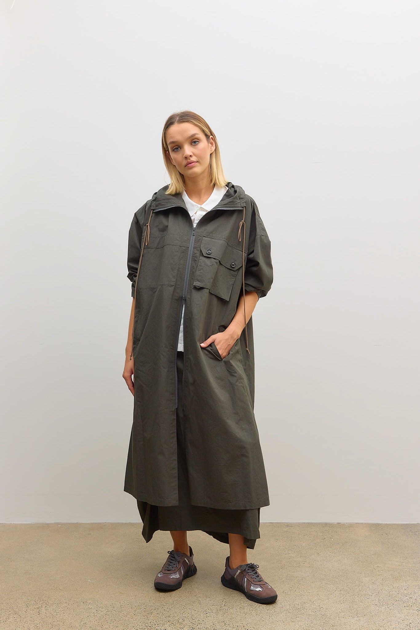 U Hoodie Broadcloth Coat Khaki