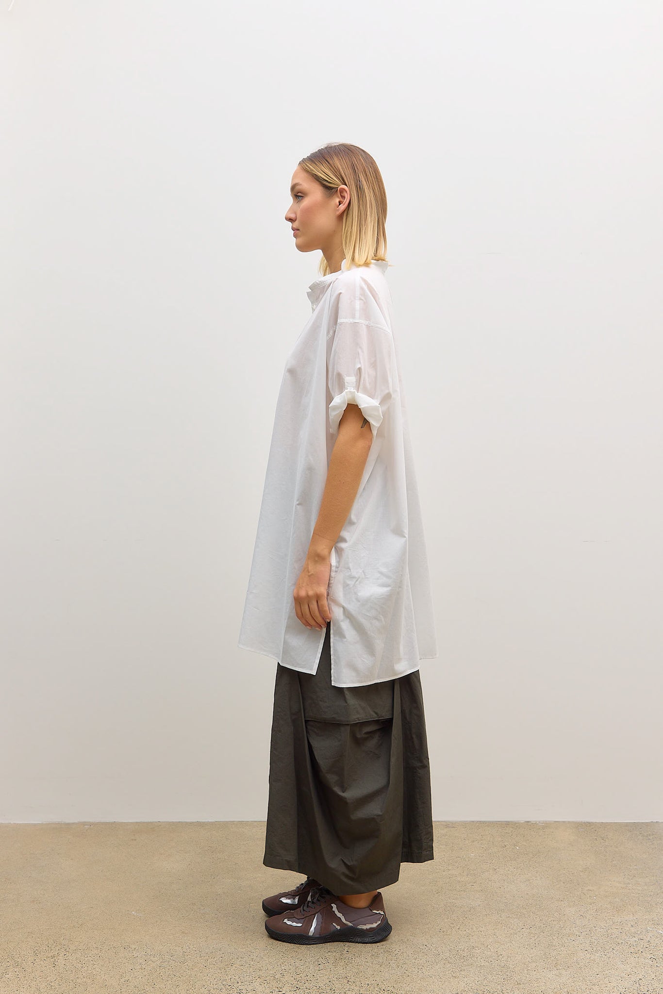 U Rolled Up Half Sleeve Blouse Off White