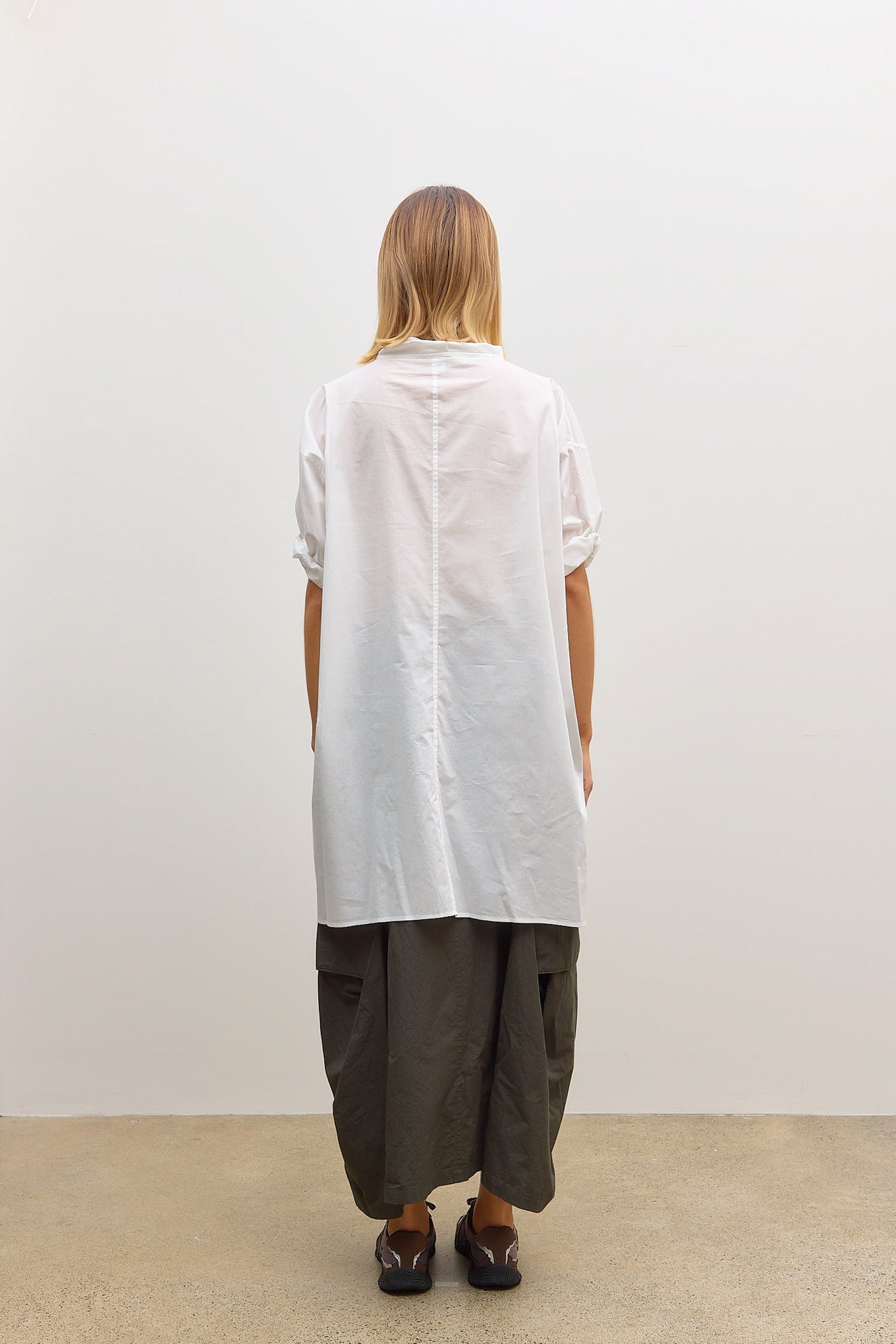 U Rolled Up Half Sleeve Blouse Off White