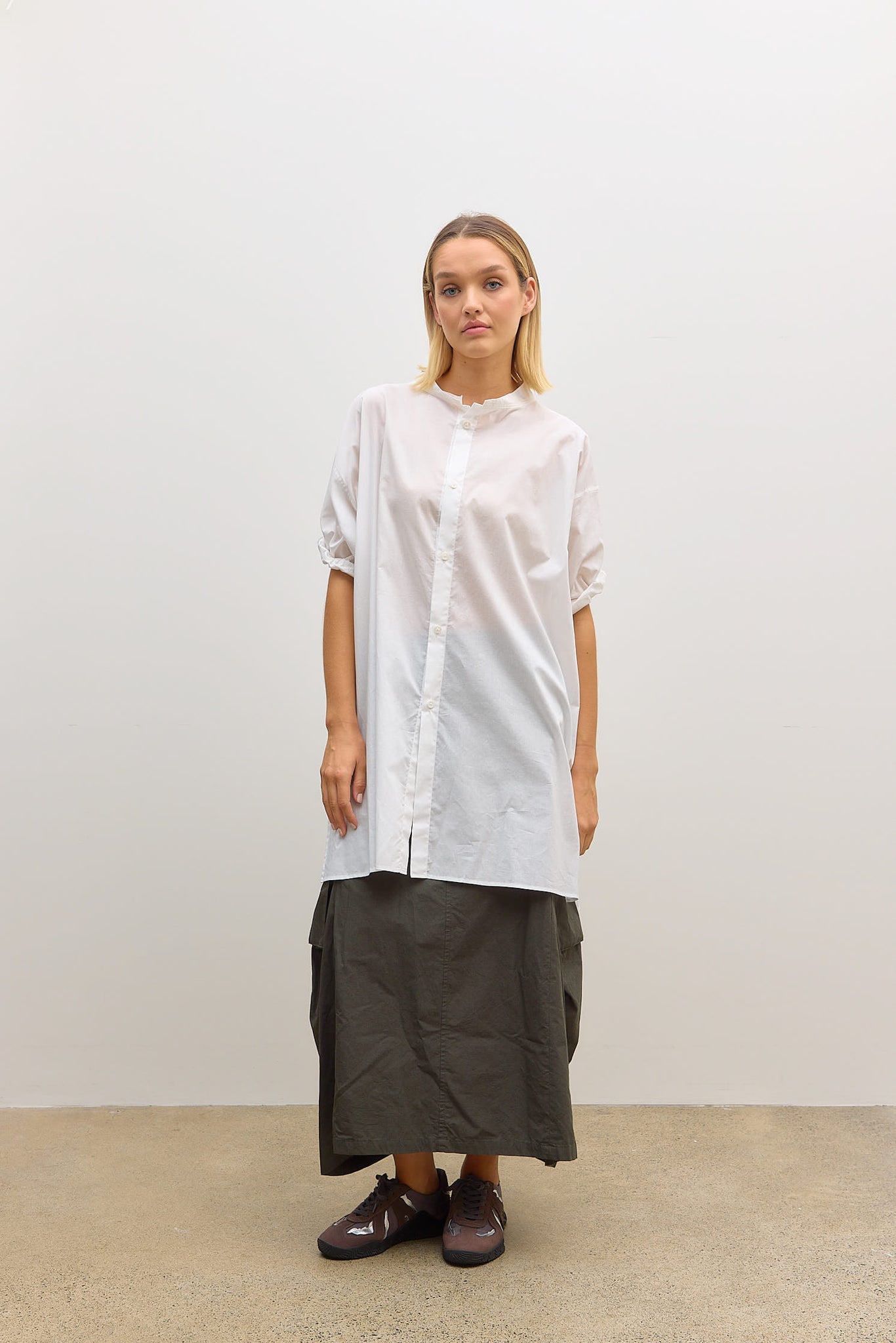 U Rolled Up Half Sleeve Blouse Off White