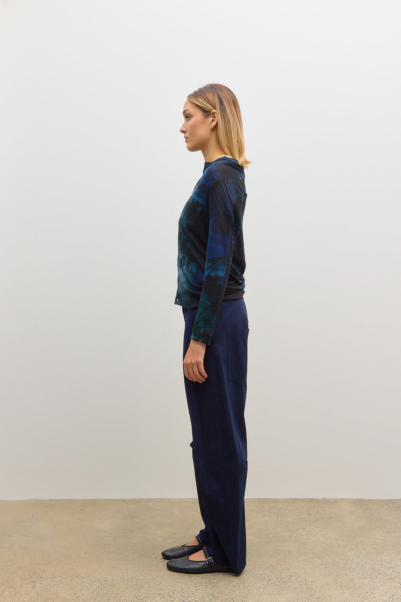 Off Neck Button Cardigan Blue