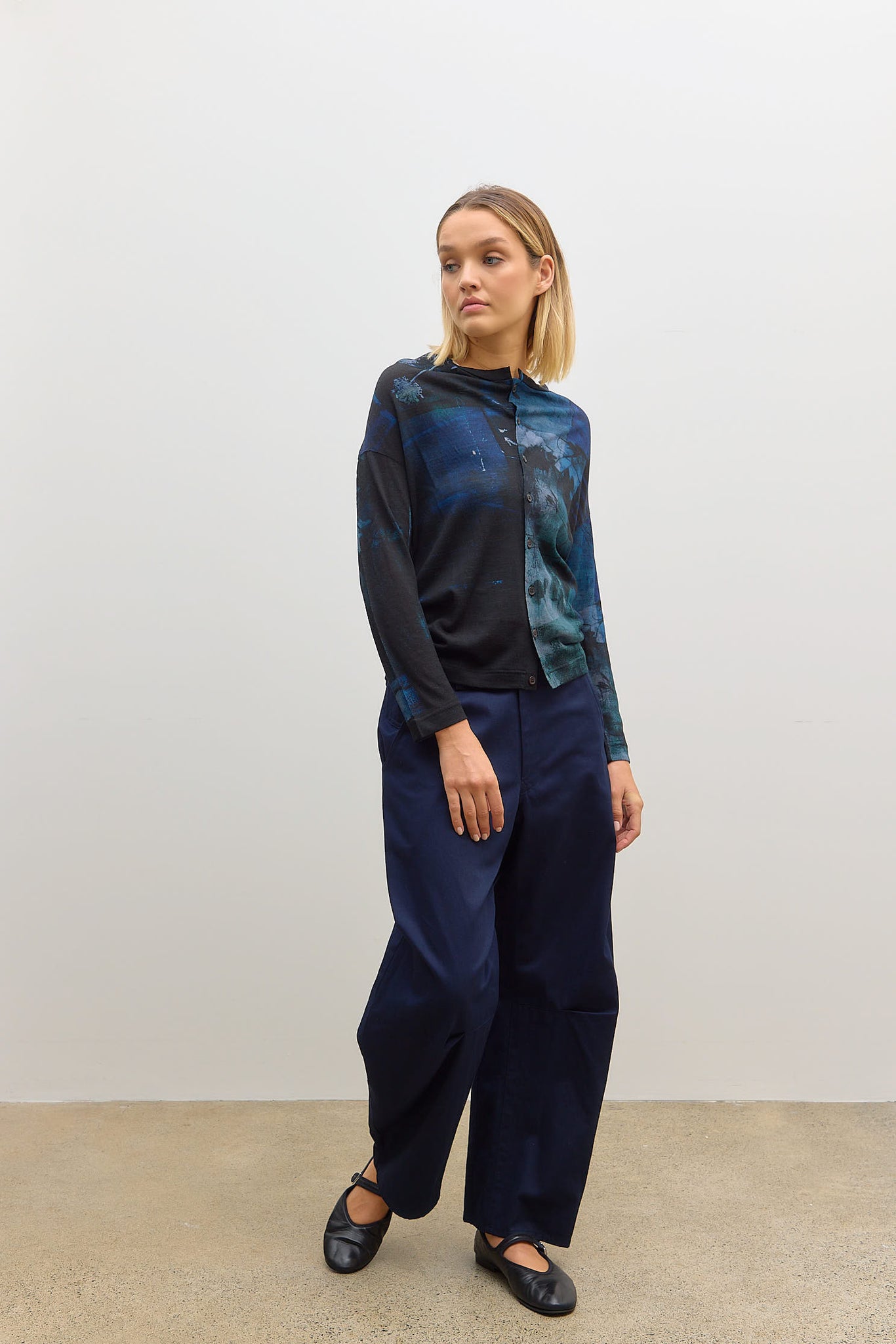 Off Neck Button Cardigan Blue