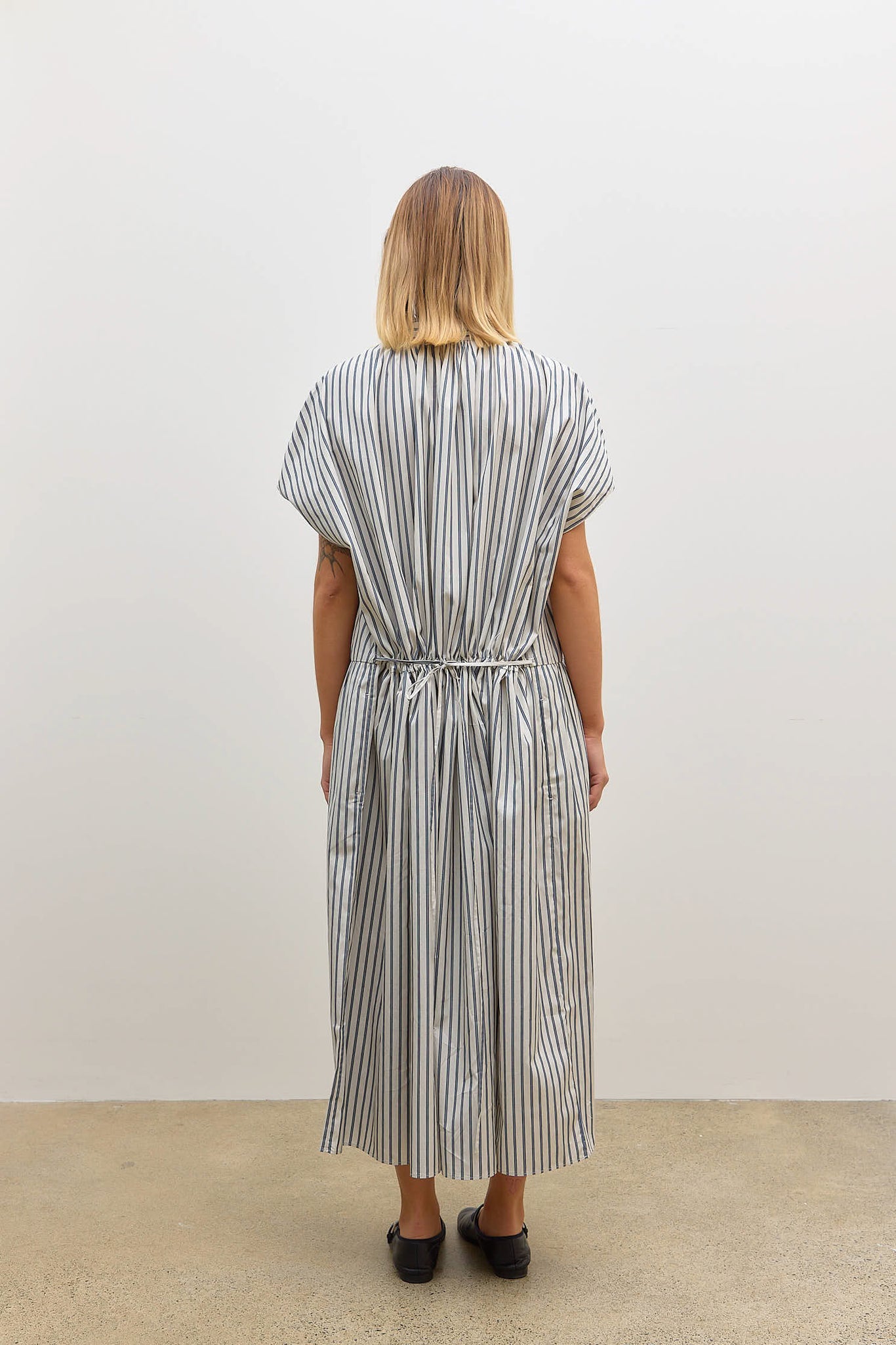 Drop Sleeve Painters Dress Ecru/Blue