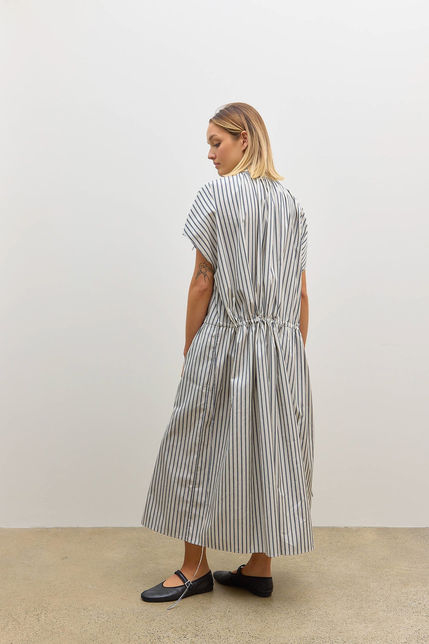 Drop Sleeve Painters Dress Ecru/Blue
