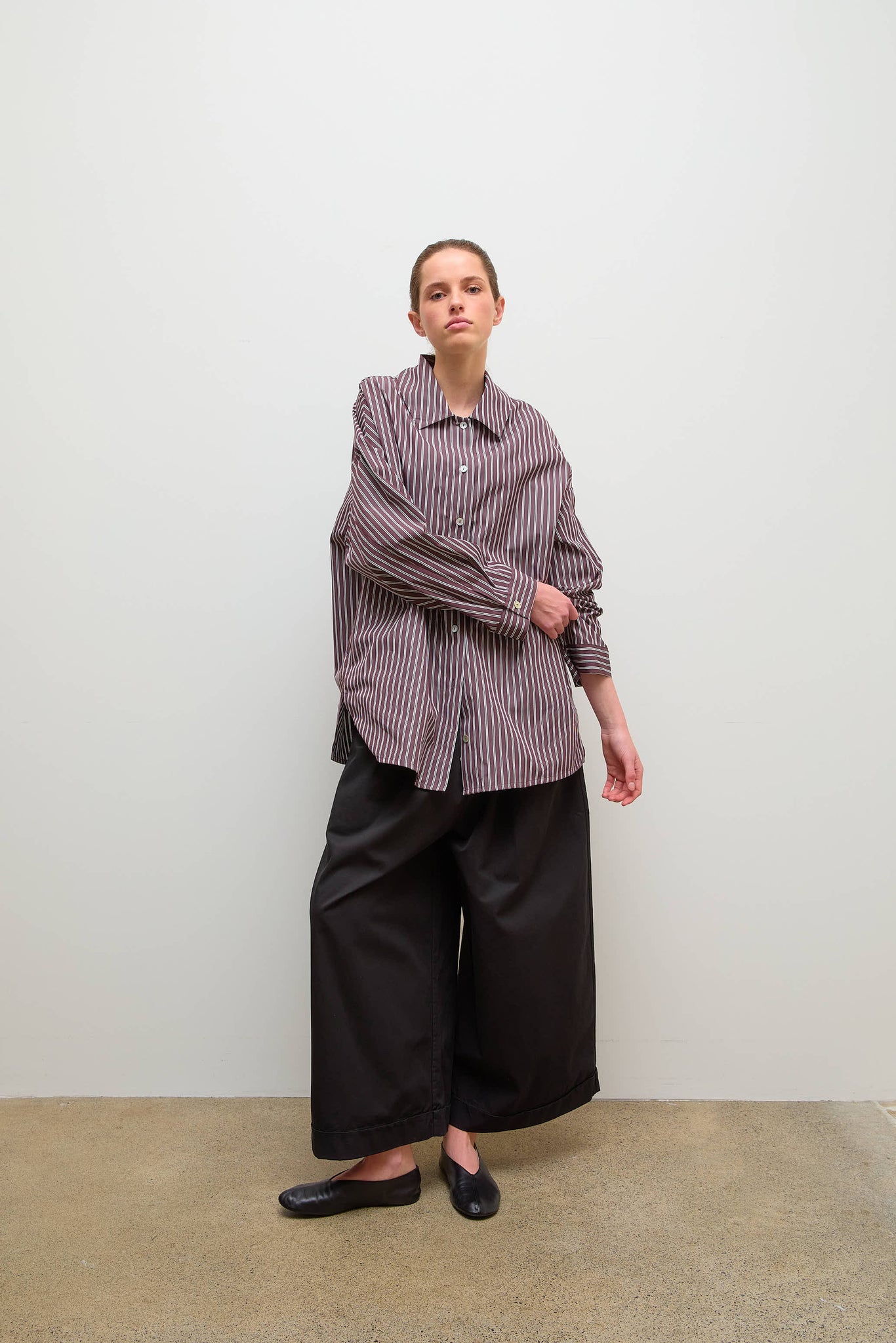 Claudia Shirt Cotton Poplin Brown Stripe