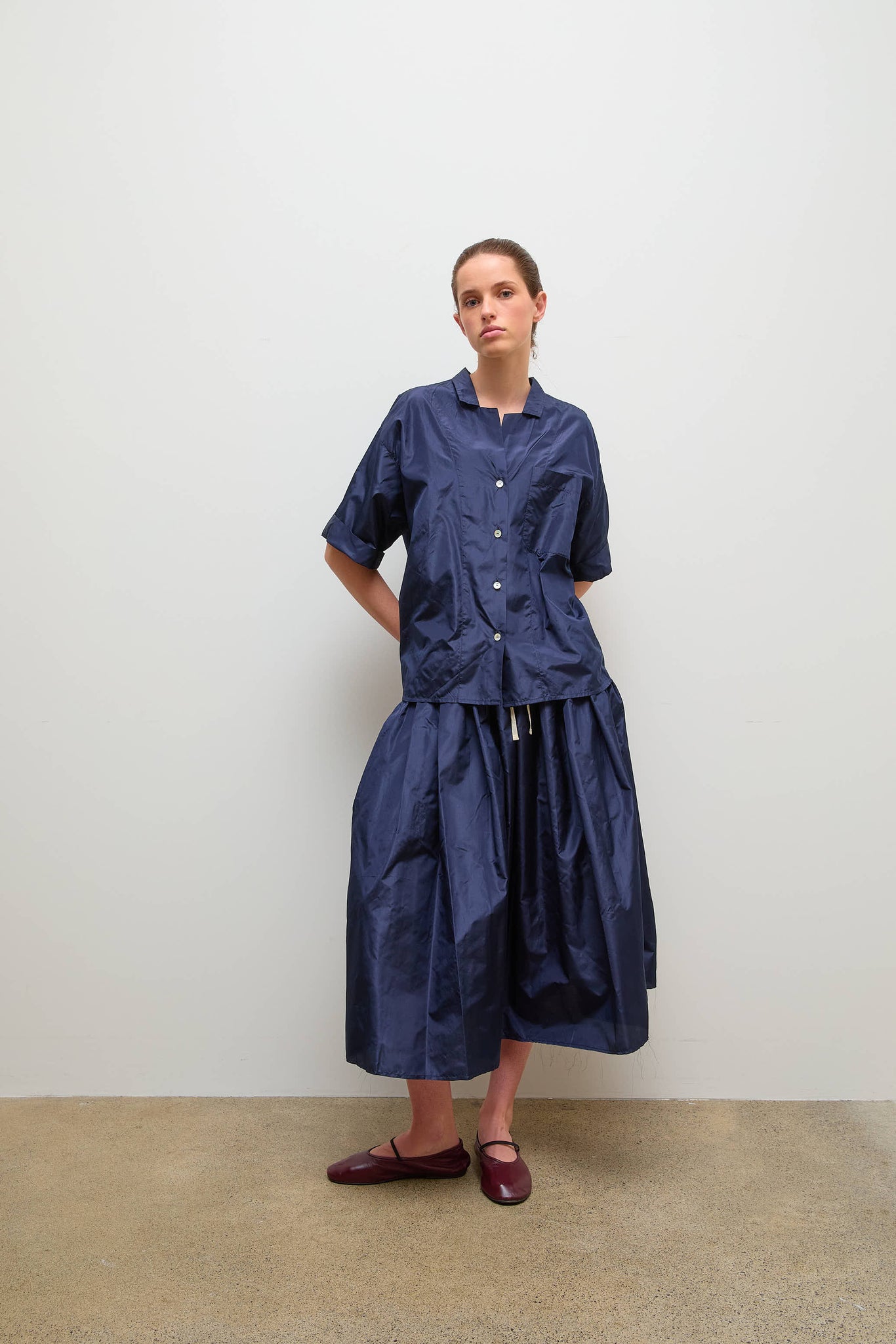 Rafa Shirt Navy Silk Taffeta