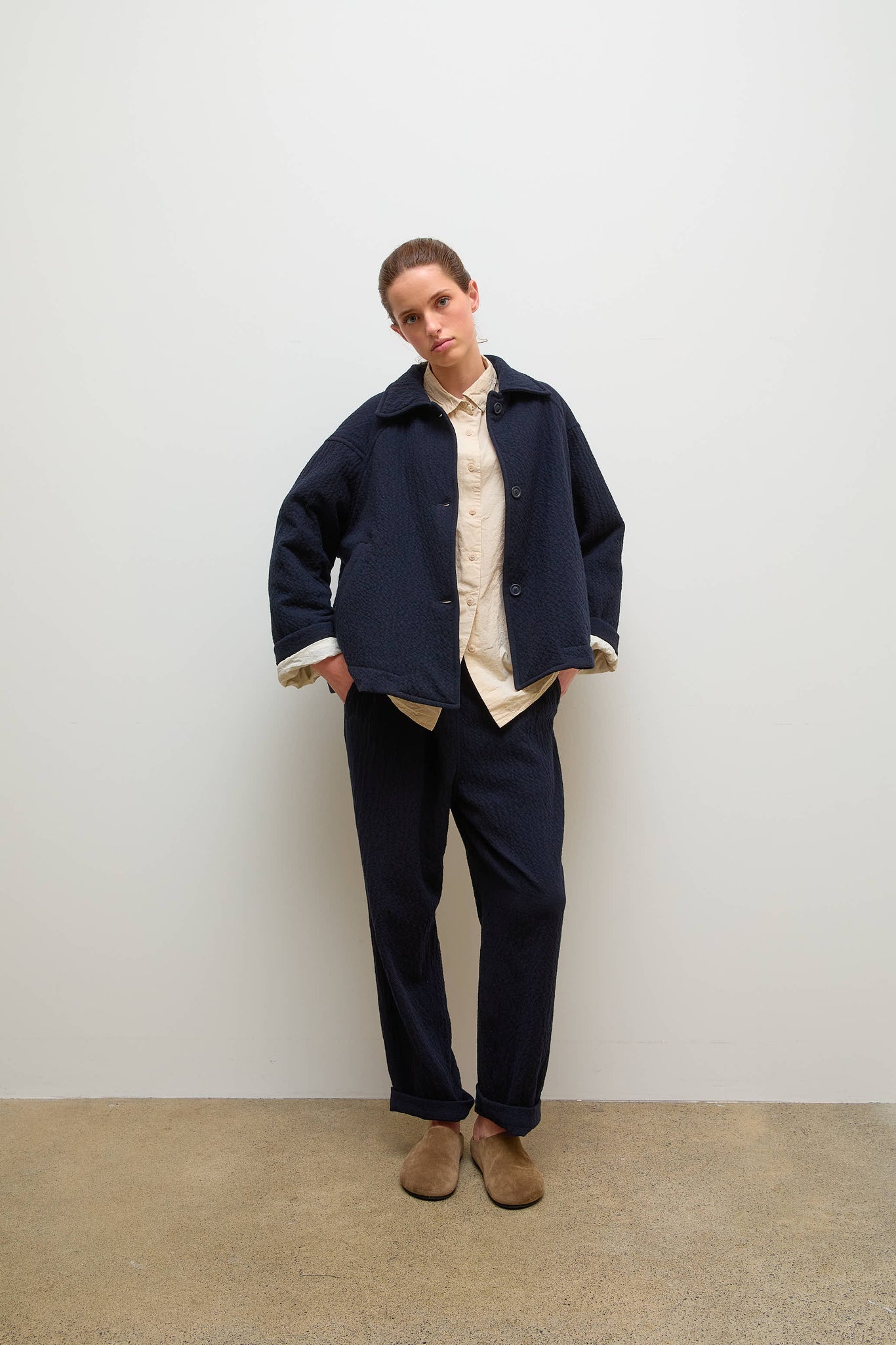 Drays Padded Jacket Navy Wool Cashmere