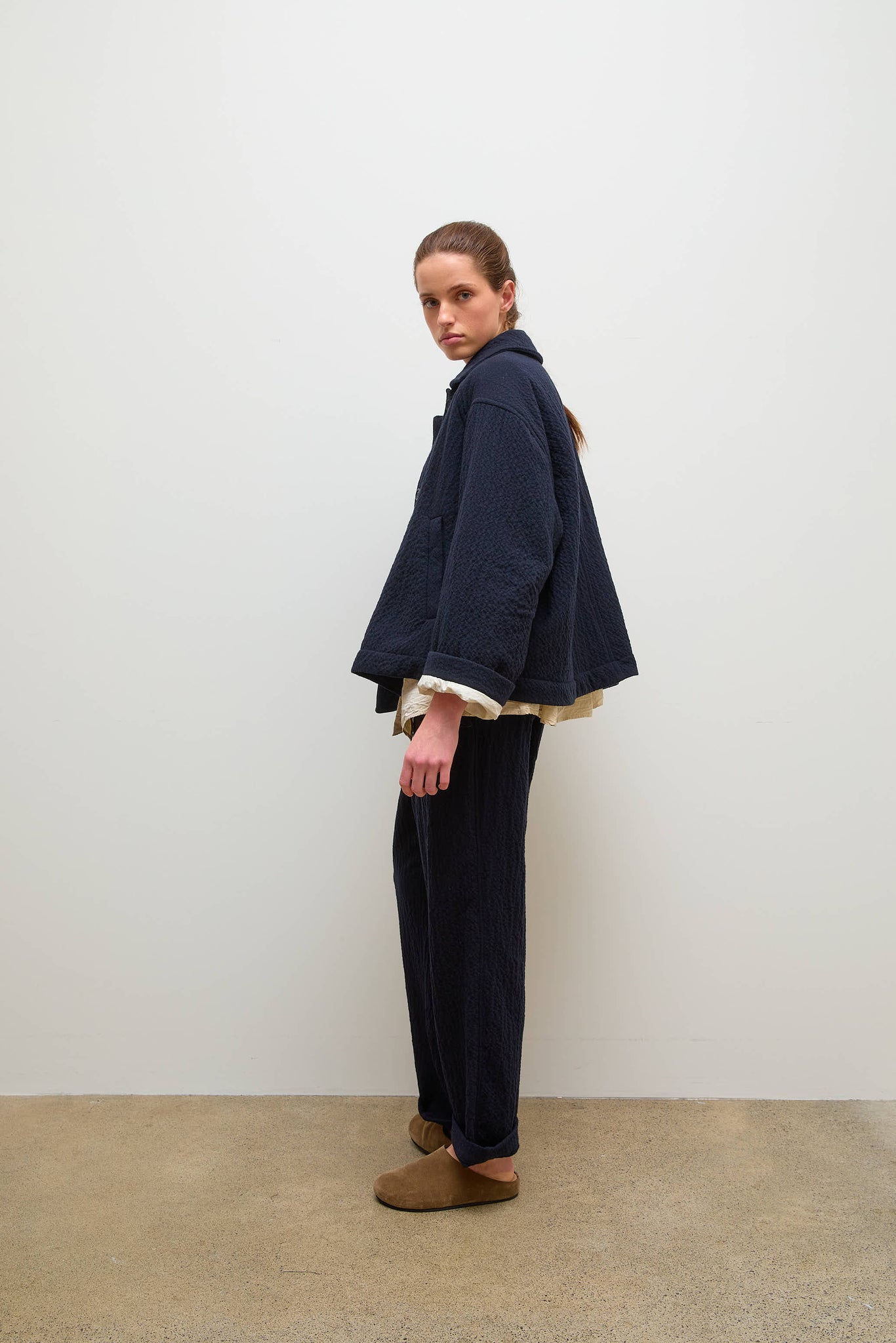 Drays Padded Jacket Navy Wool Cashmere