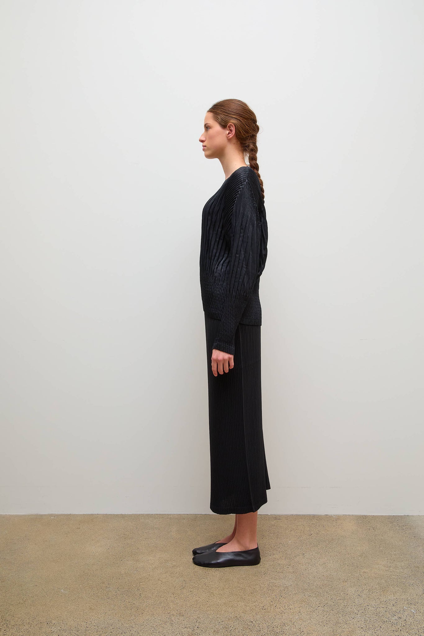Suede Puff Long Sleeve Top Black