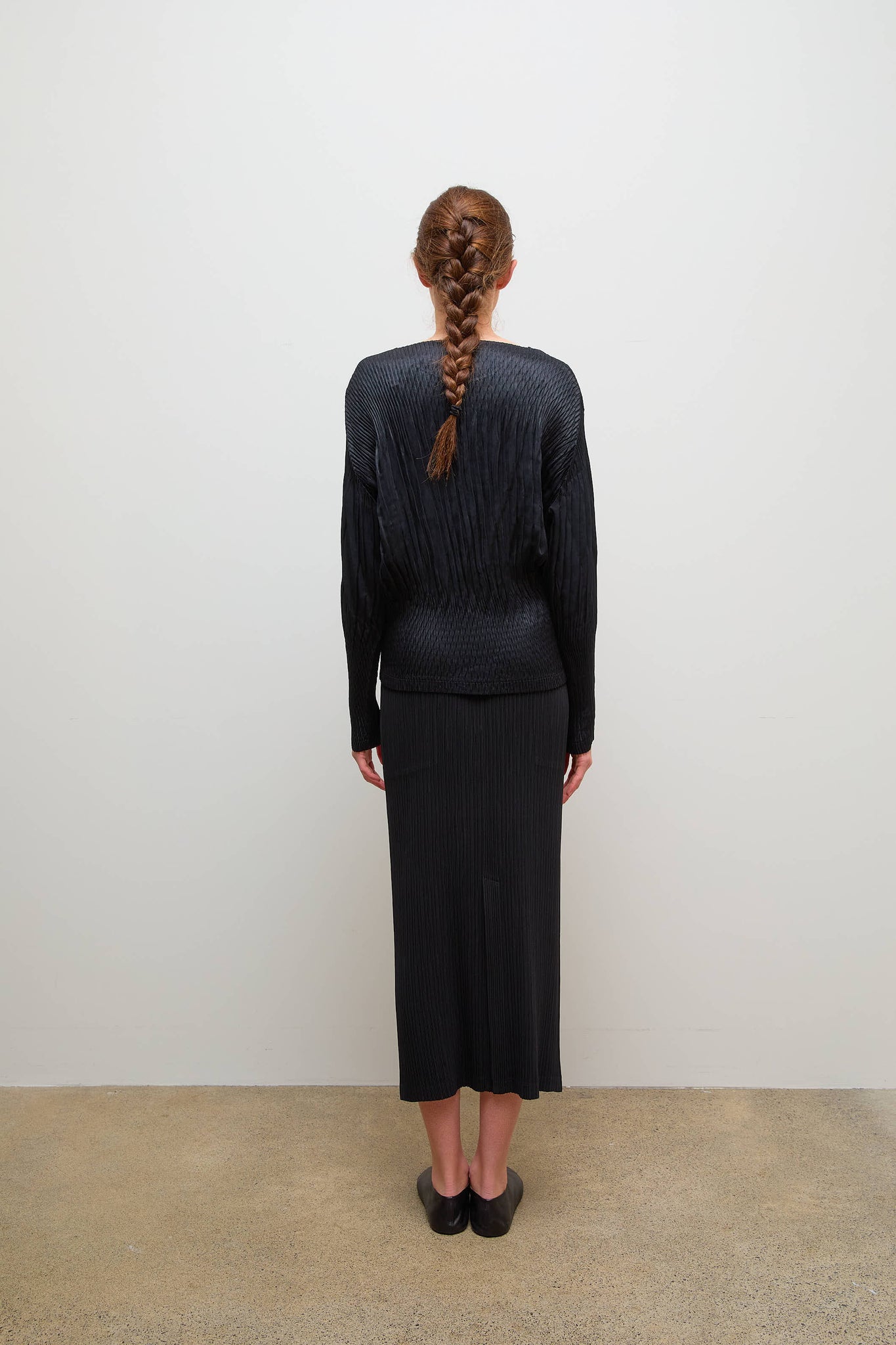 Suede Puff Long Sleeve Top Black