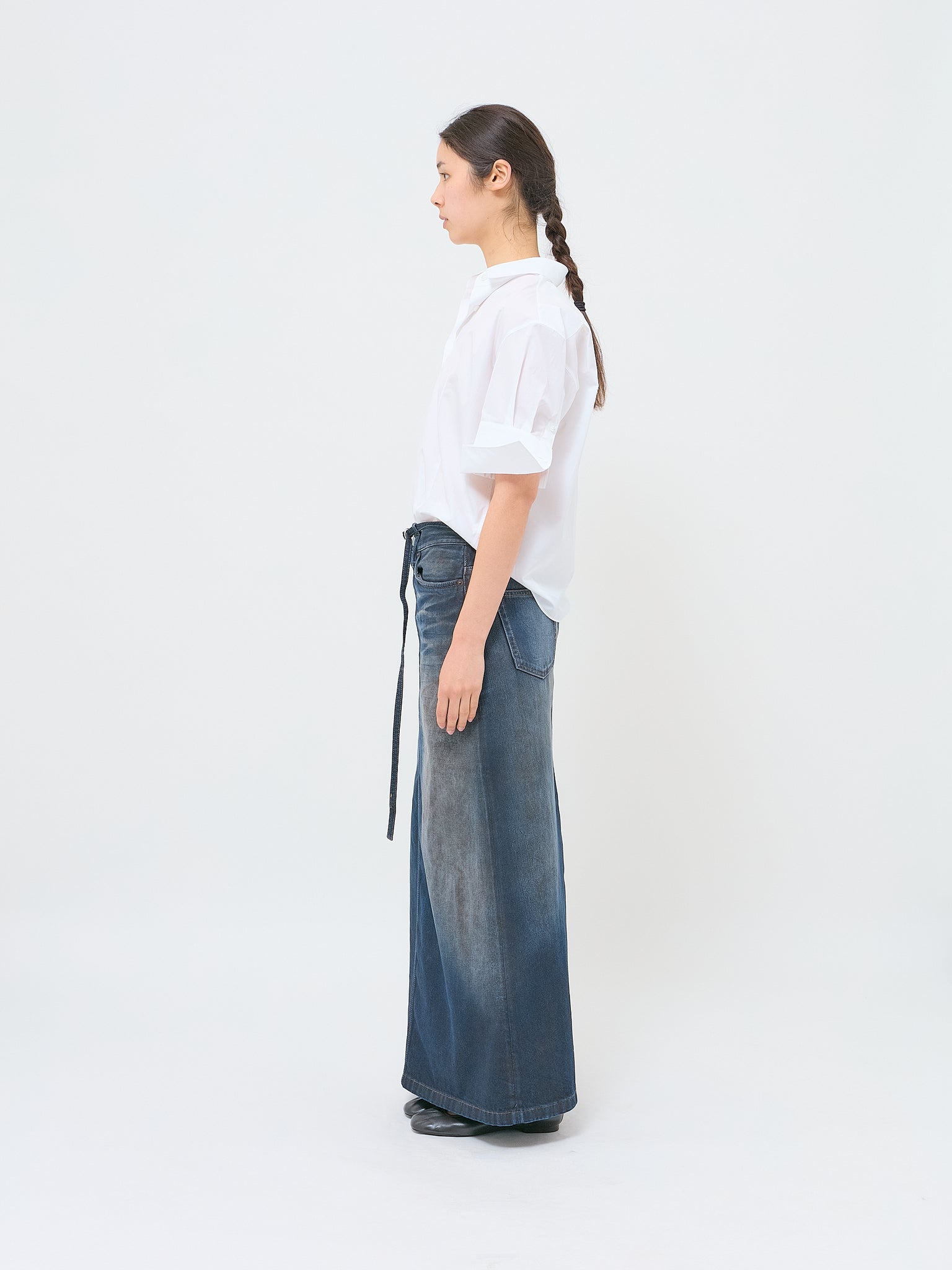 Denim Skirt w Belt Dark Blue