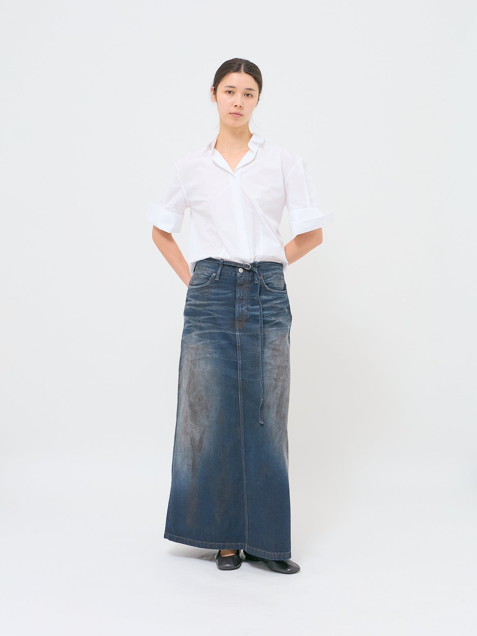 Denim Skirt w Belt Dark Blue