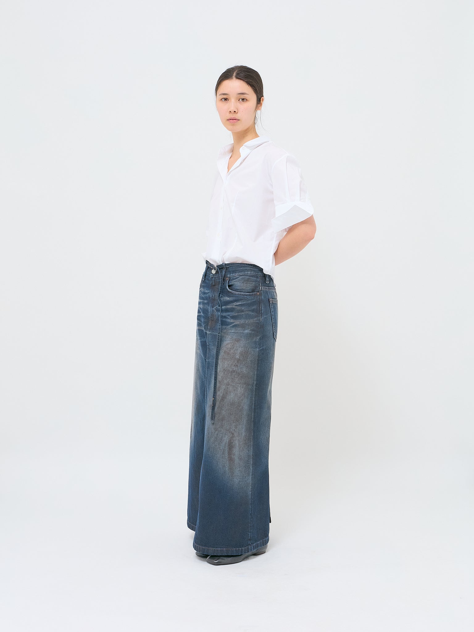 Denim Skirt w Belt Dark Blue