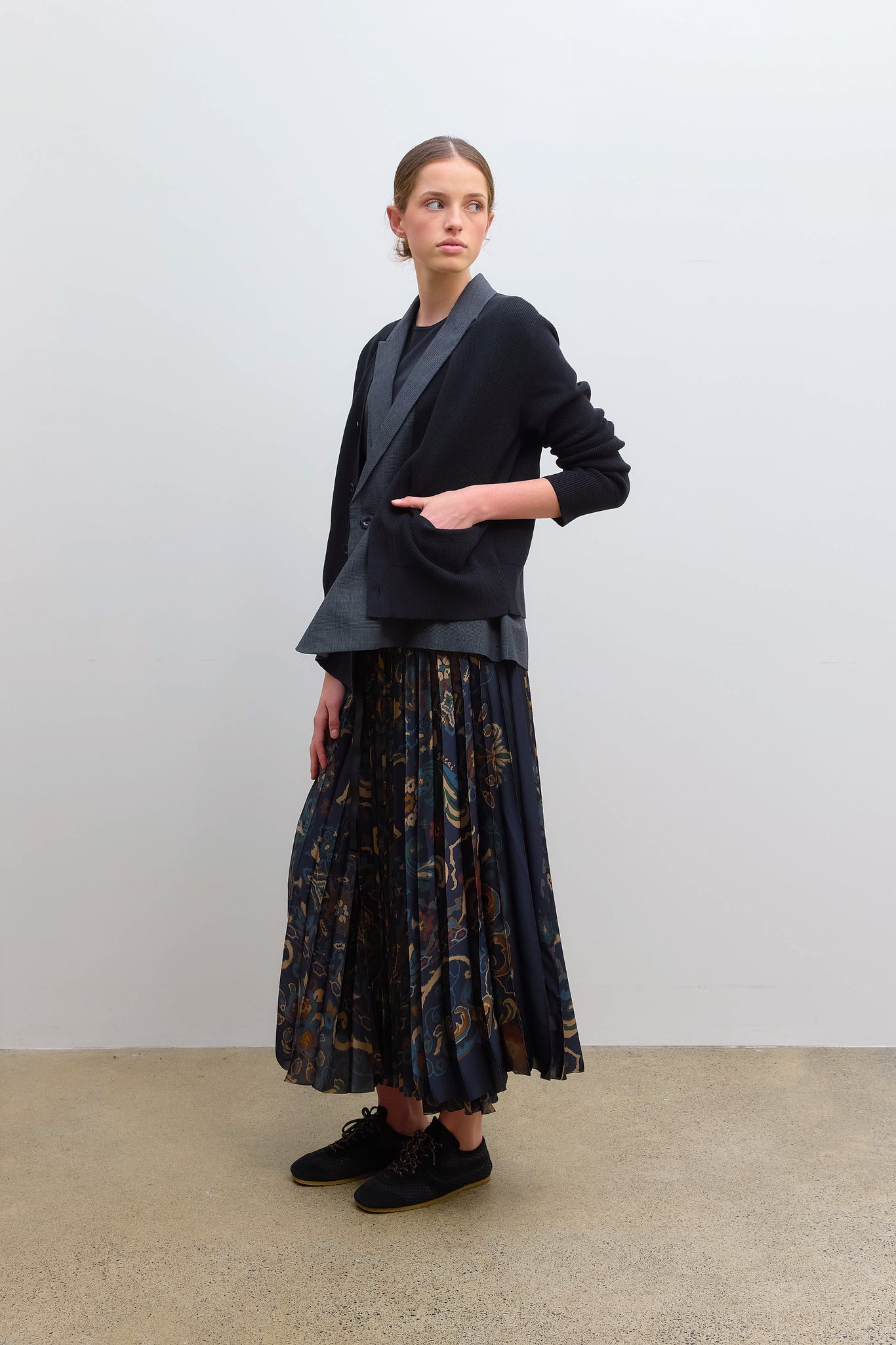 Glen Check x Knit Cardigan Black