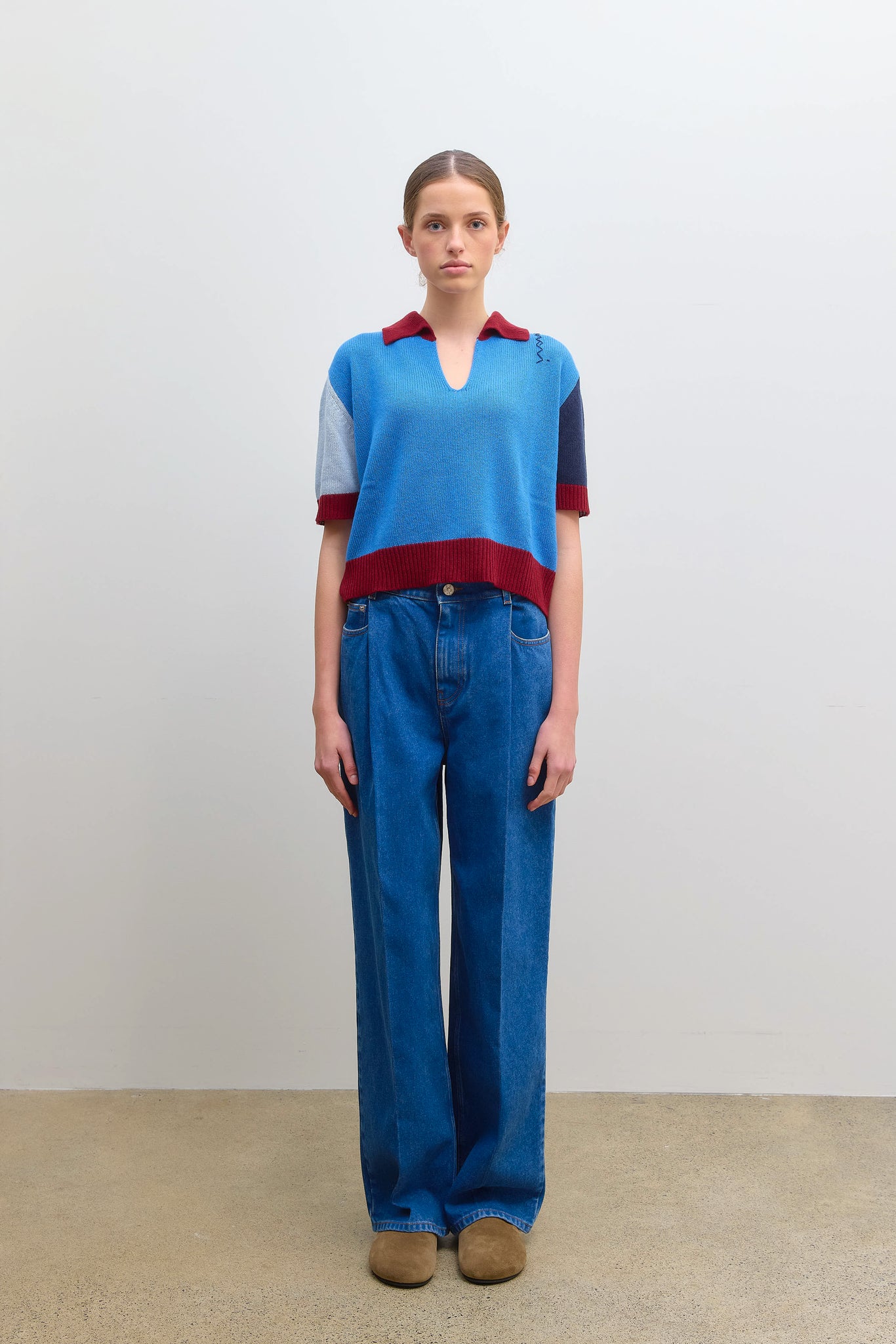 Cashmere Cropped V Neck Sweater Blue