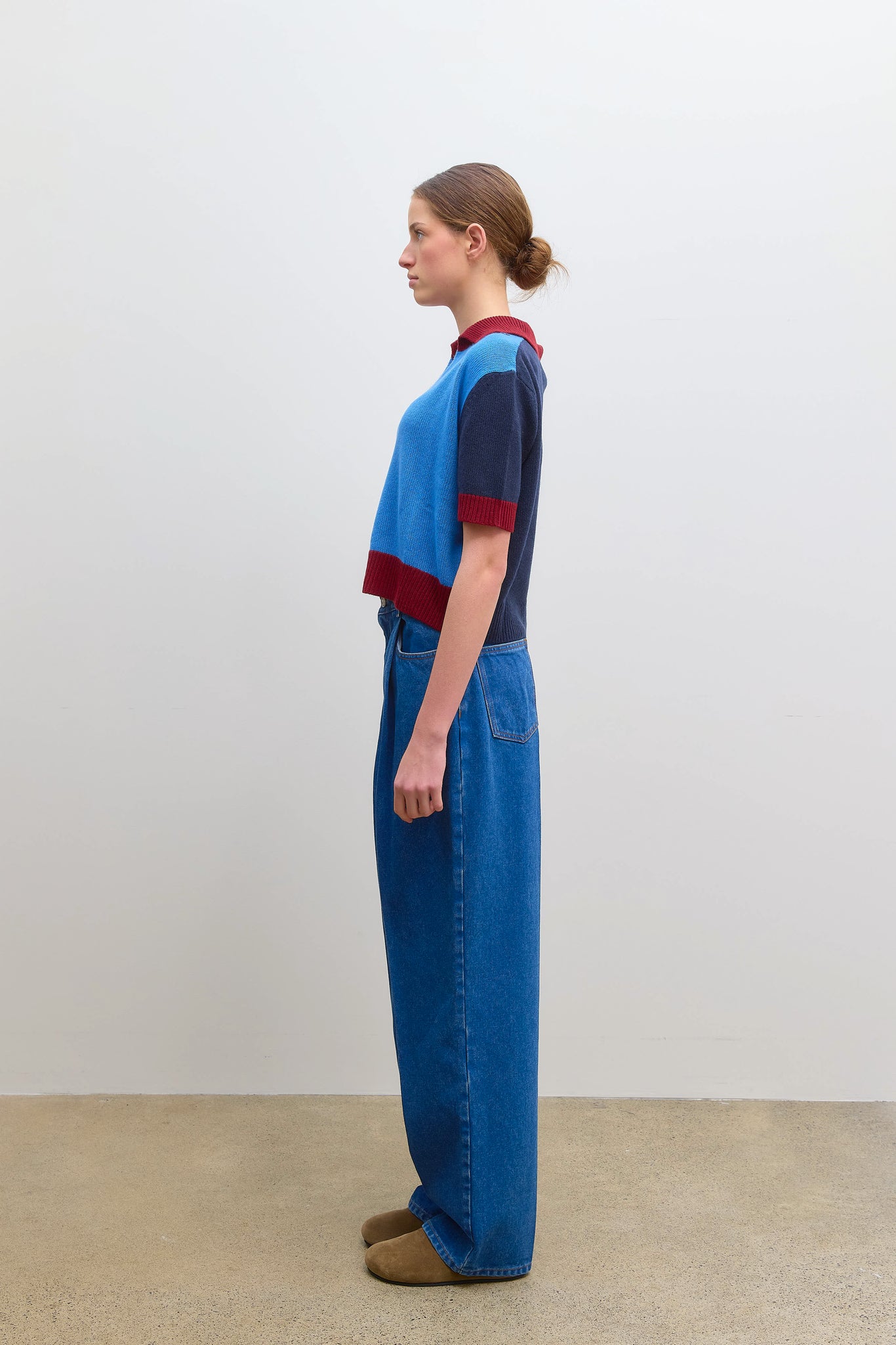 Cashmere Cropped V Neck Sweater Blue