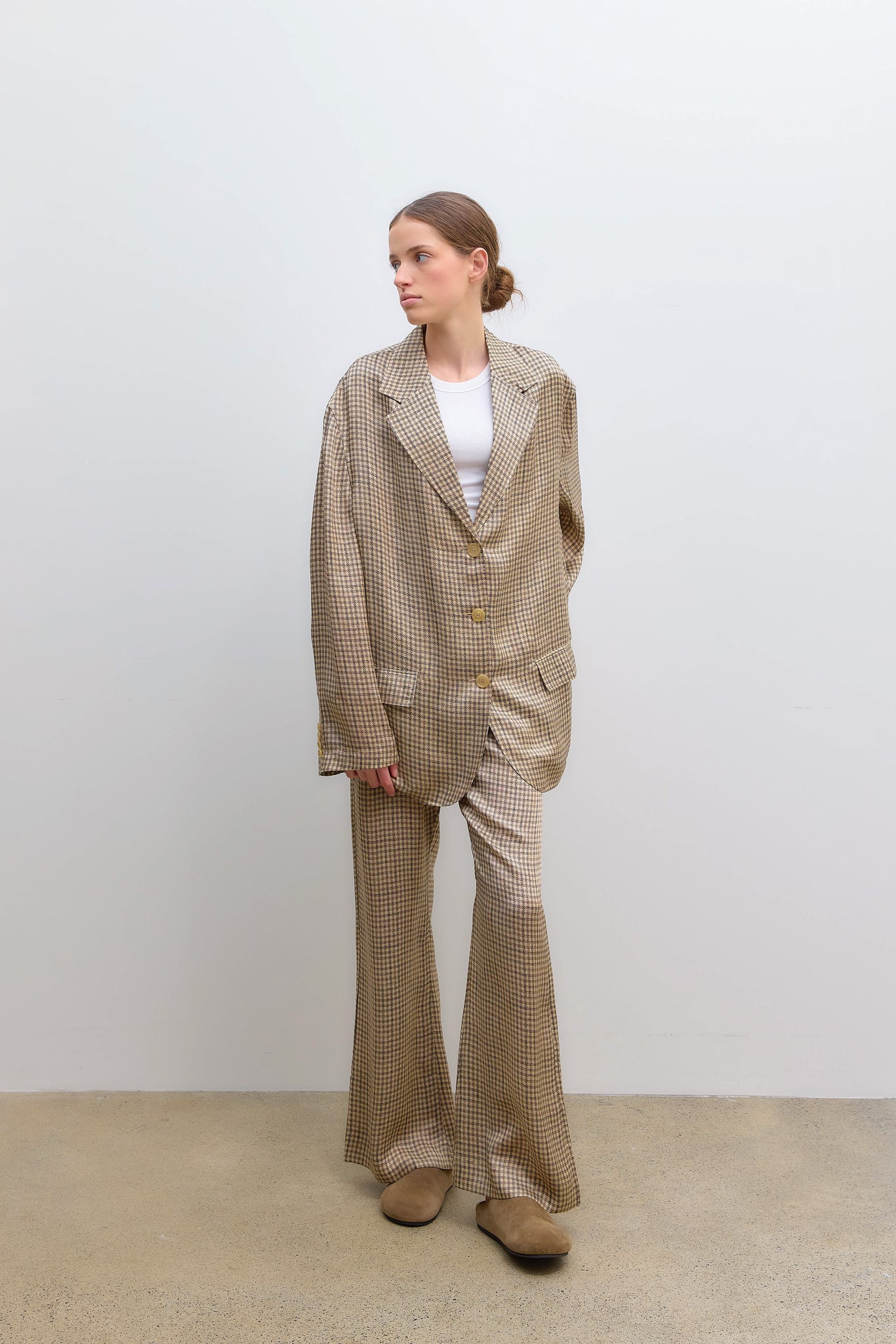 Check Suit Jacket Beige
