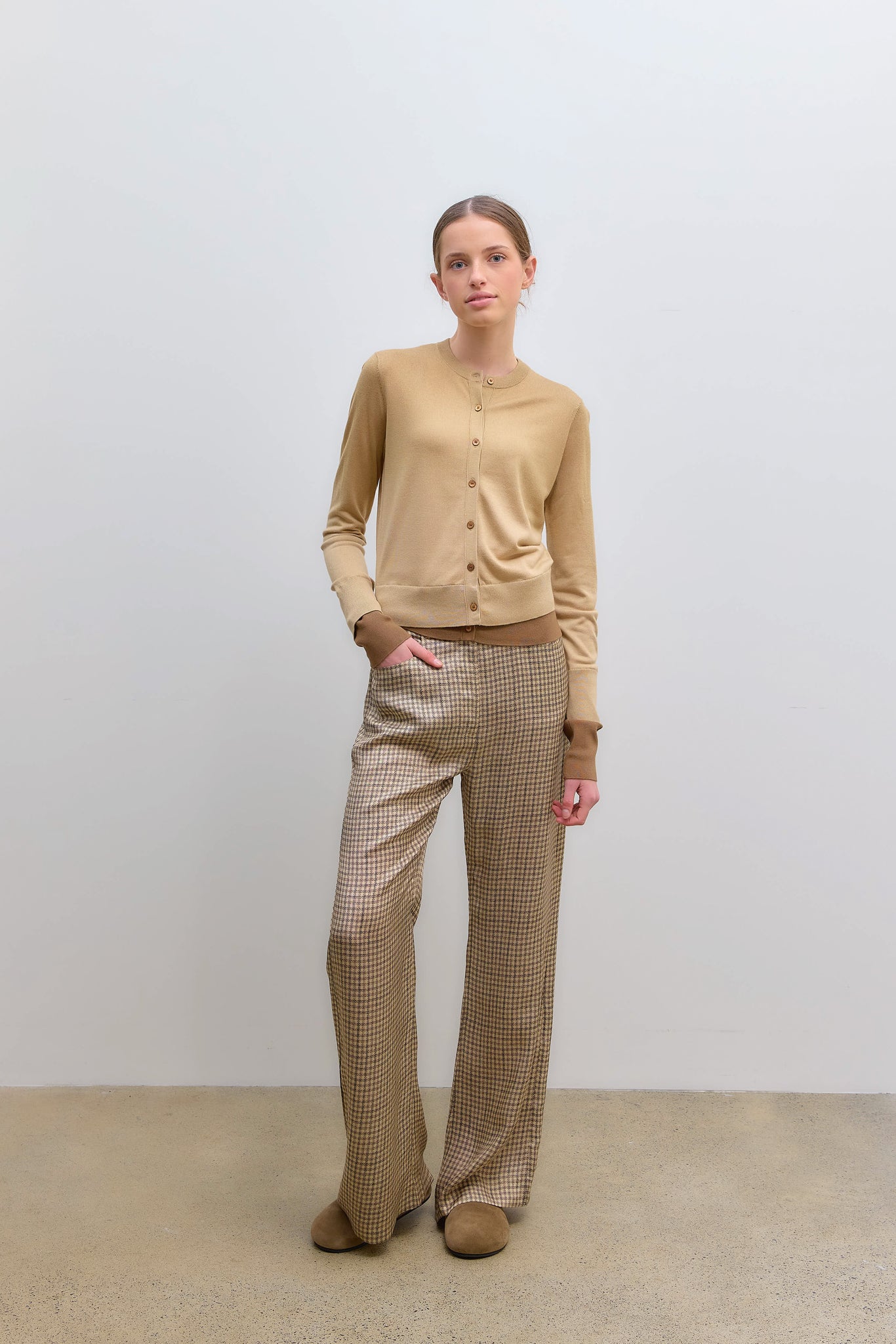 Check Suit Trousers Beige