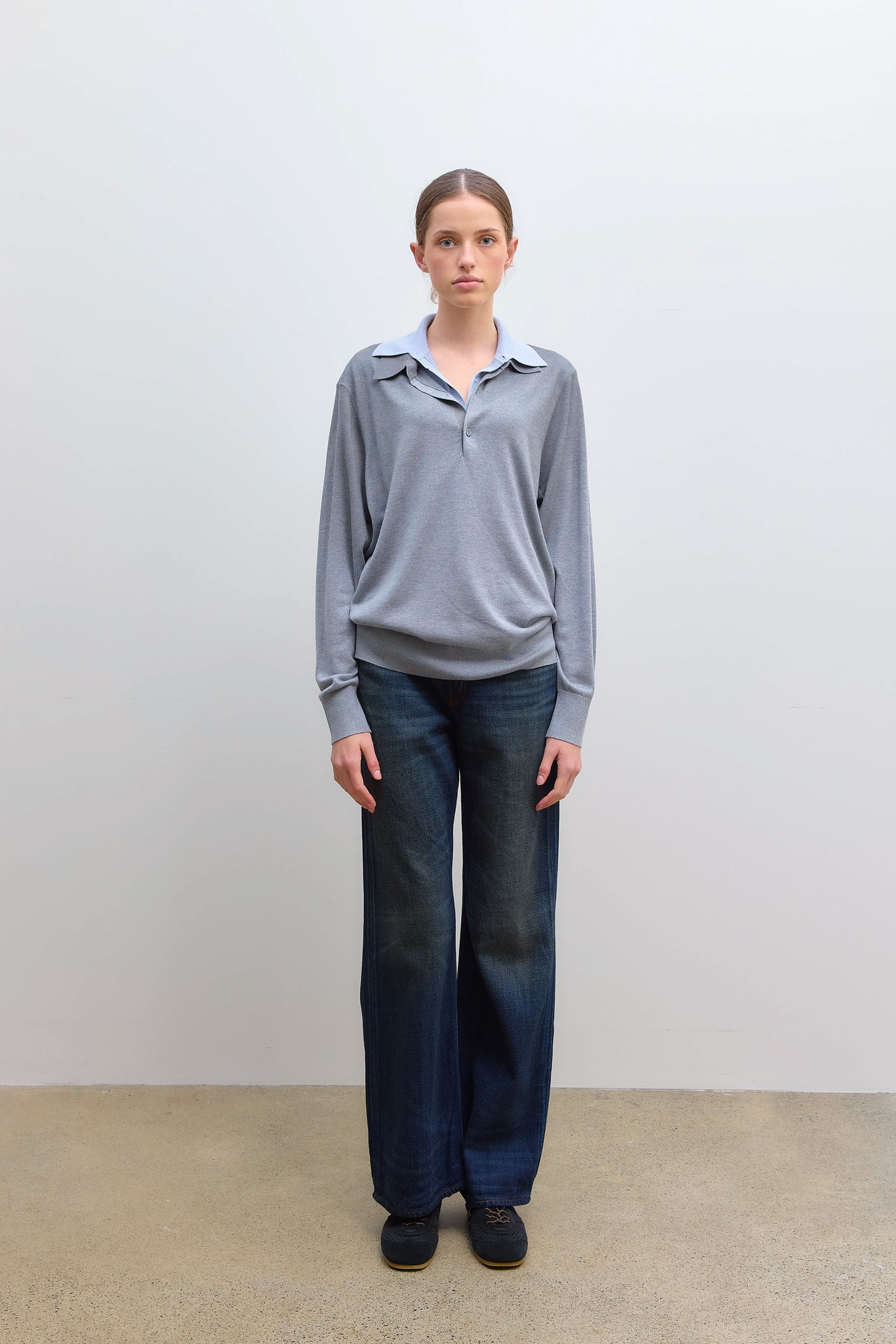 Layered Silk Polo Grey Sky Blue