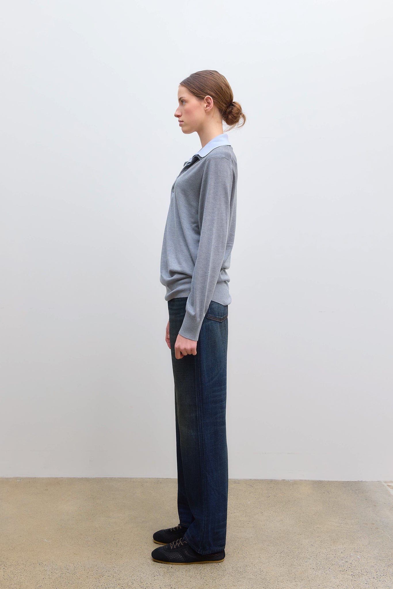 Layered Silk Polo Grey Sky Blue