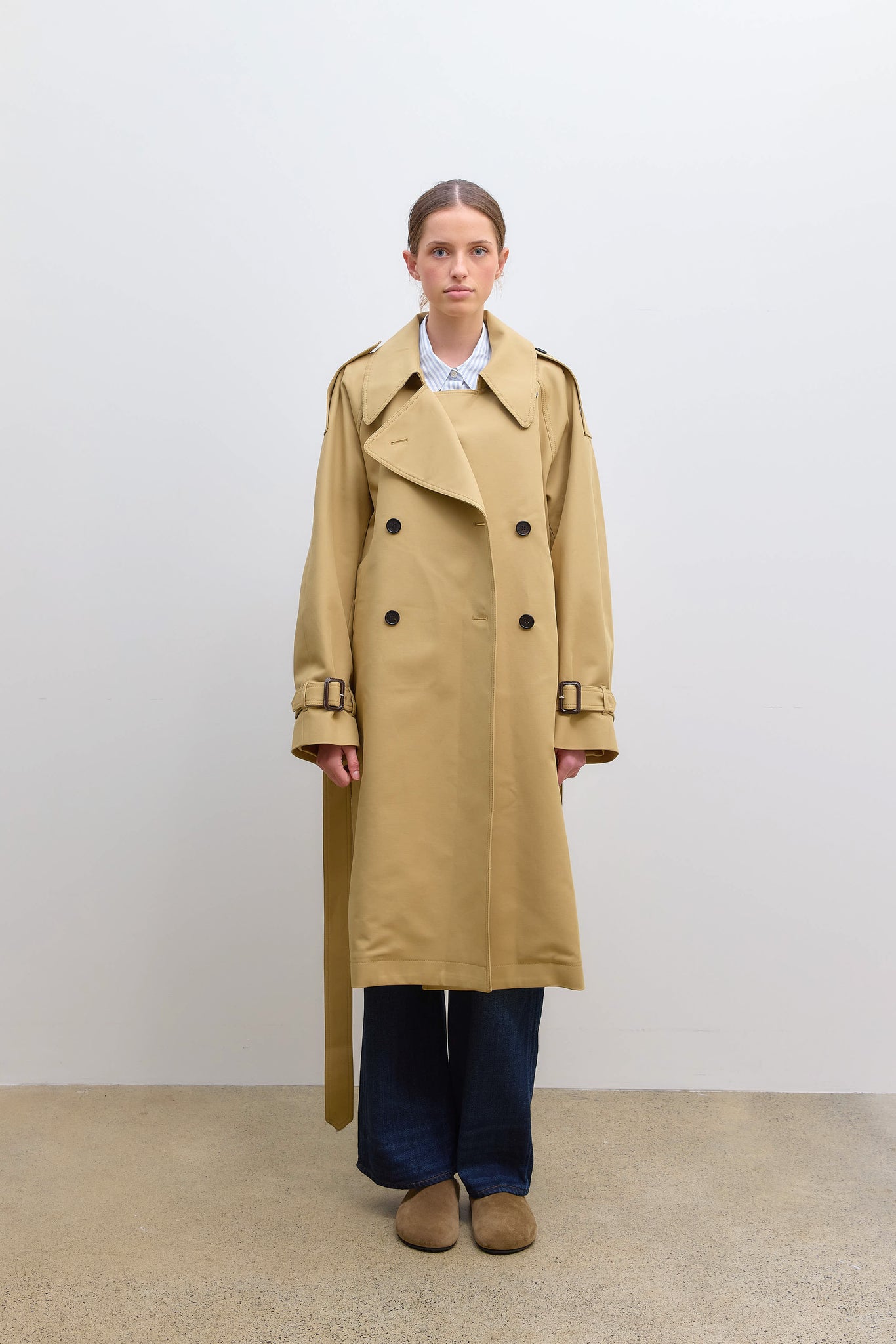 Satin Cotton Trench Coat Beige