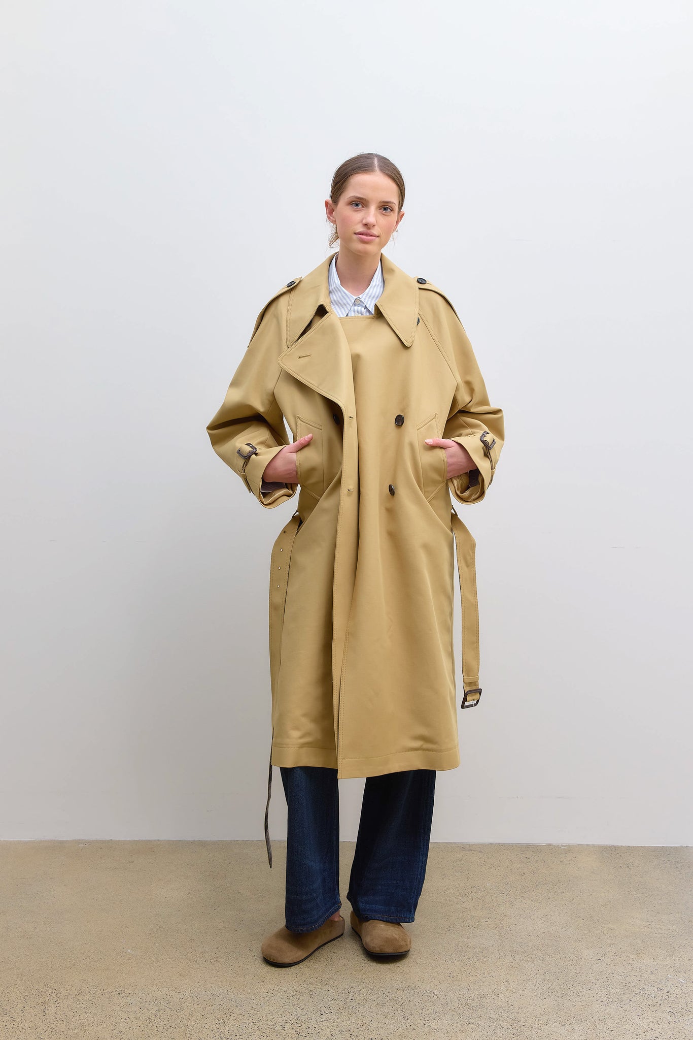 Satin Cotton Trench Coat Beige