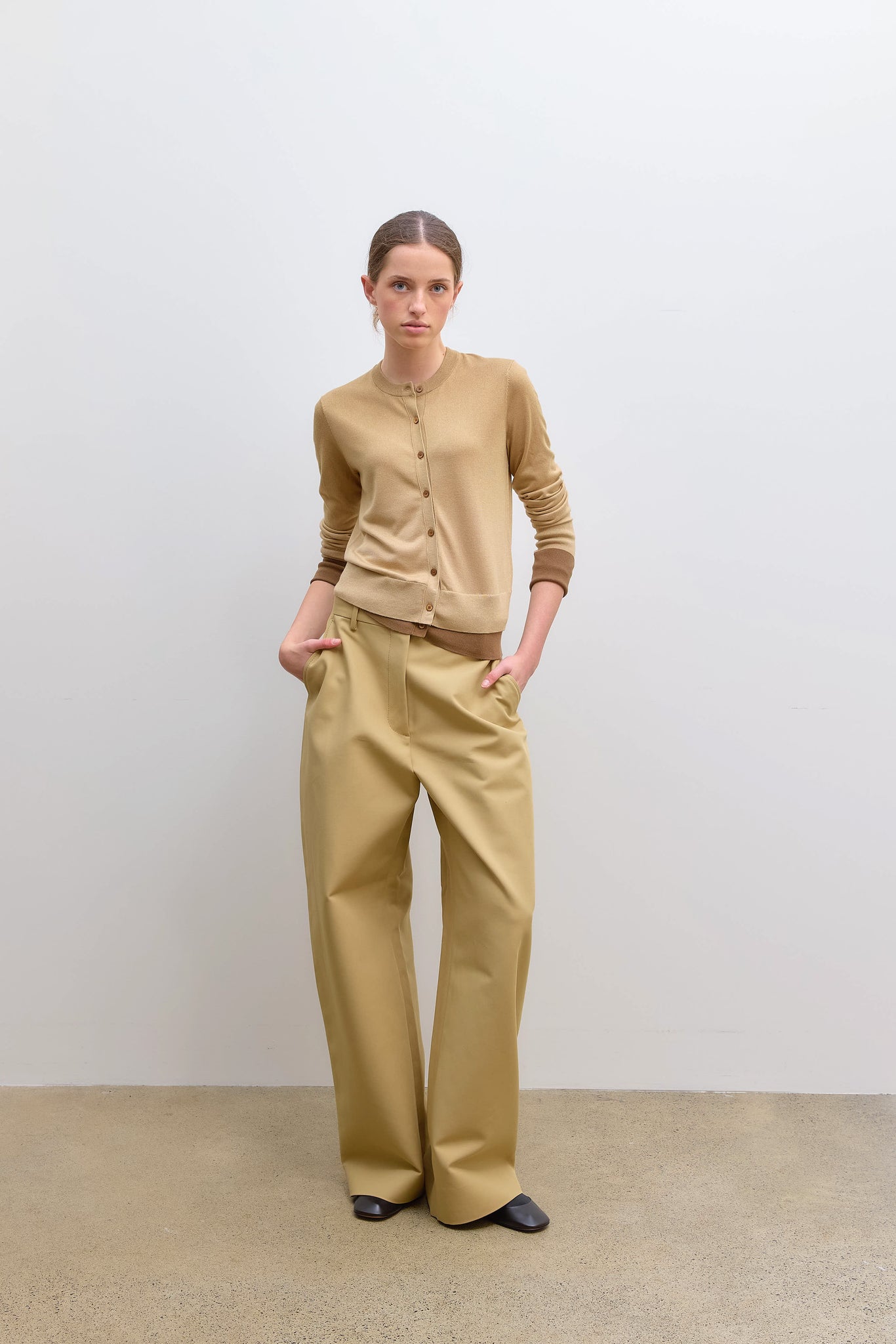 Tailored Satin Cotton Trousers Beige