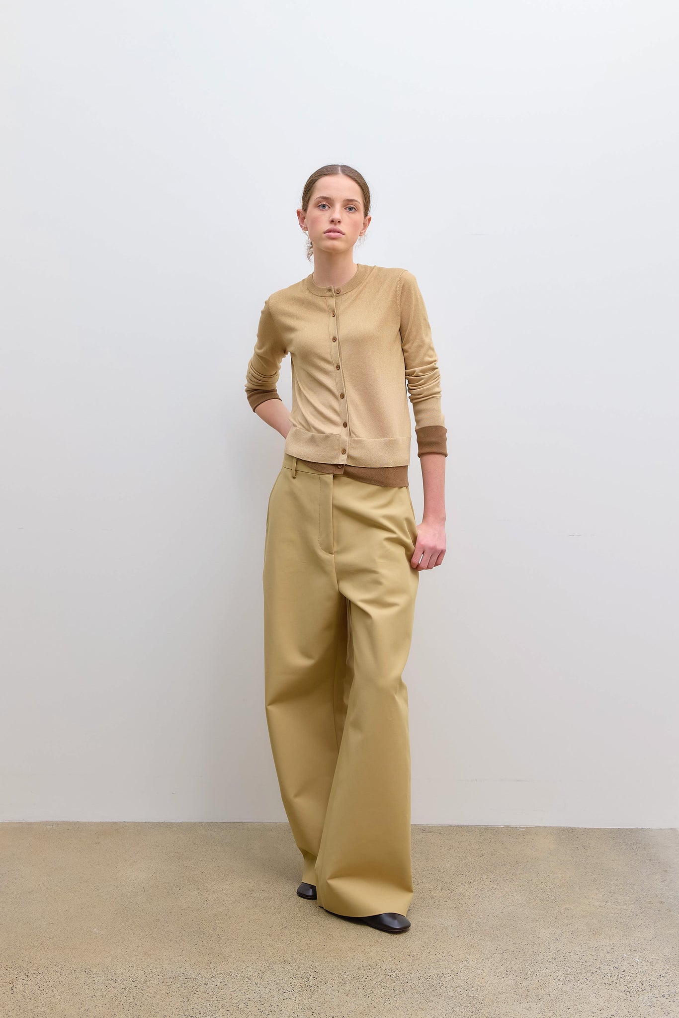 Layered Silk Knit Cardigan Sand