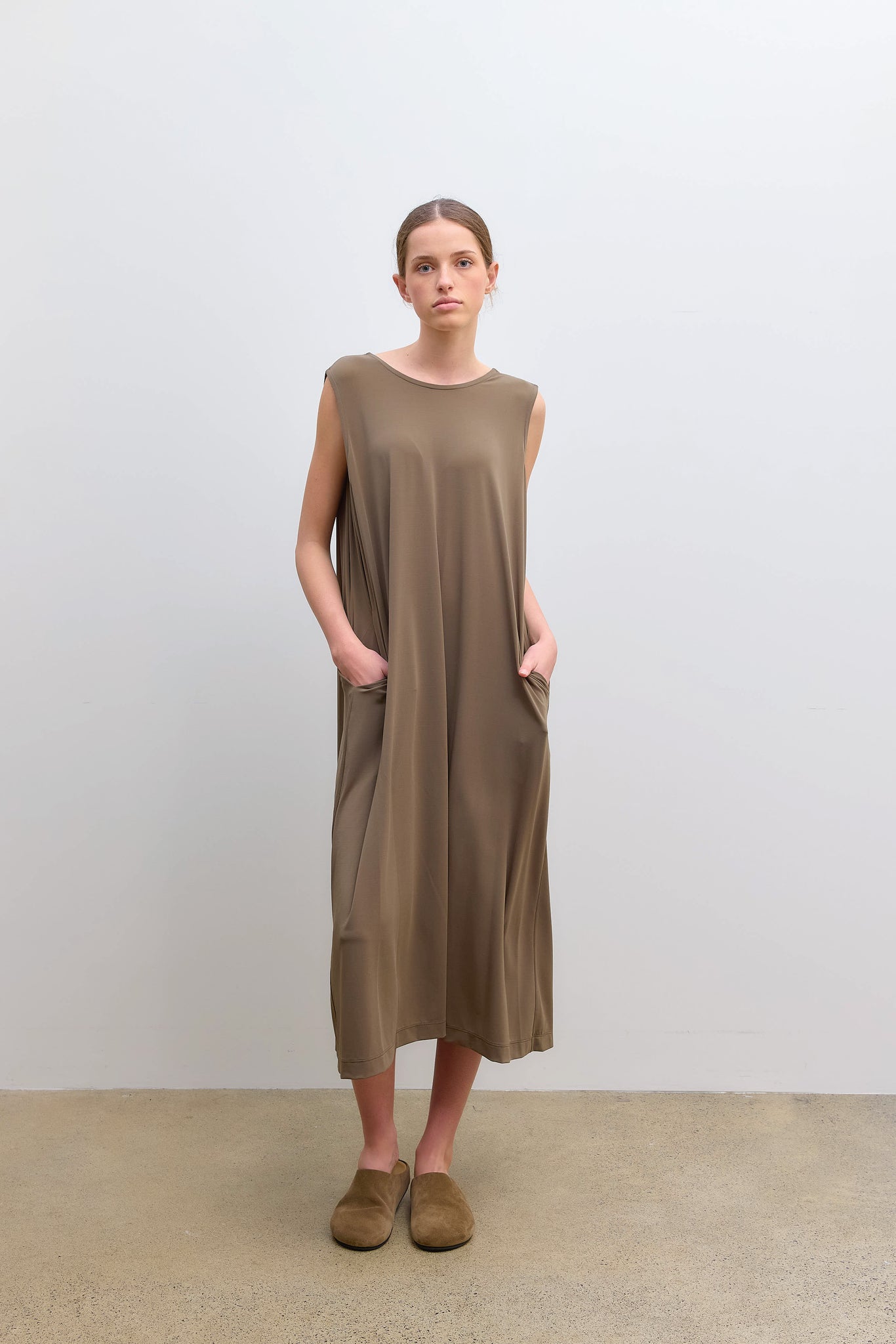 Drape Jersey Dress Khaki