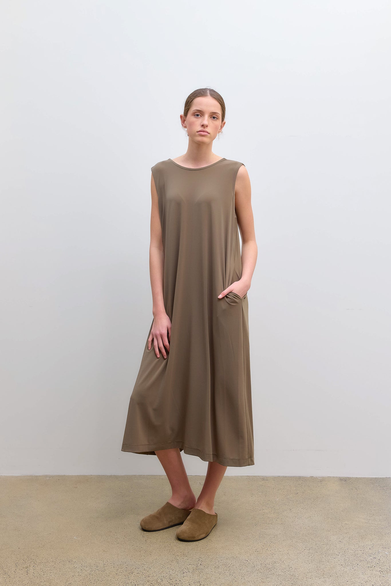 Drape Jersey Dress Khaki