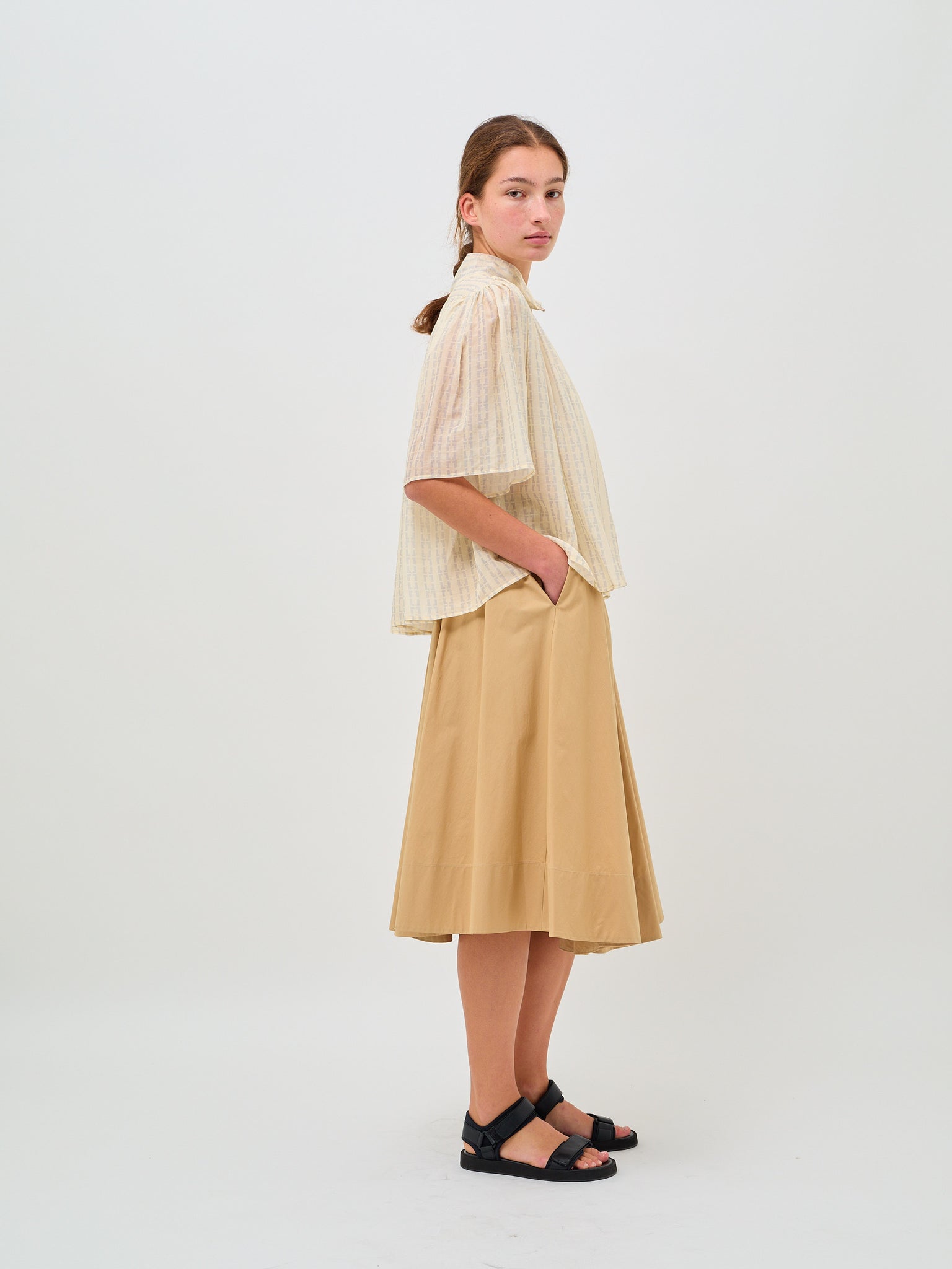 Chaonette Print Half Sleeve Shirt Ivory