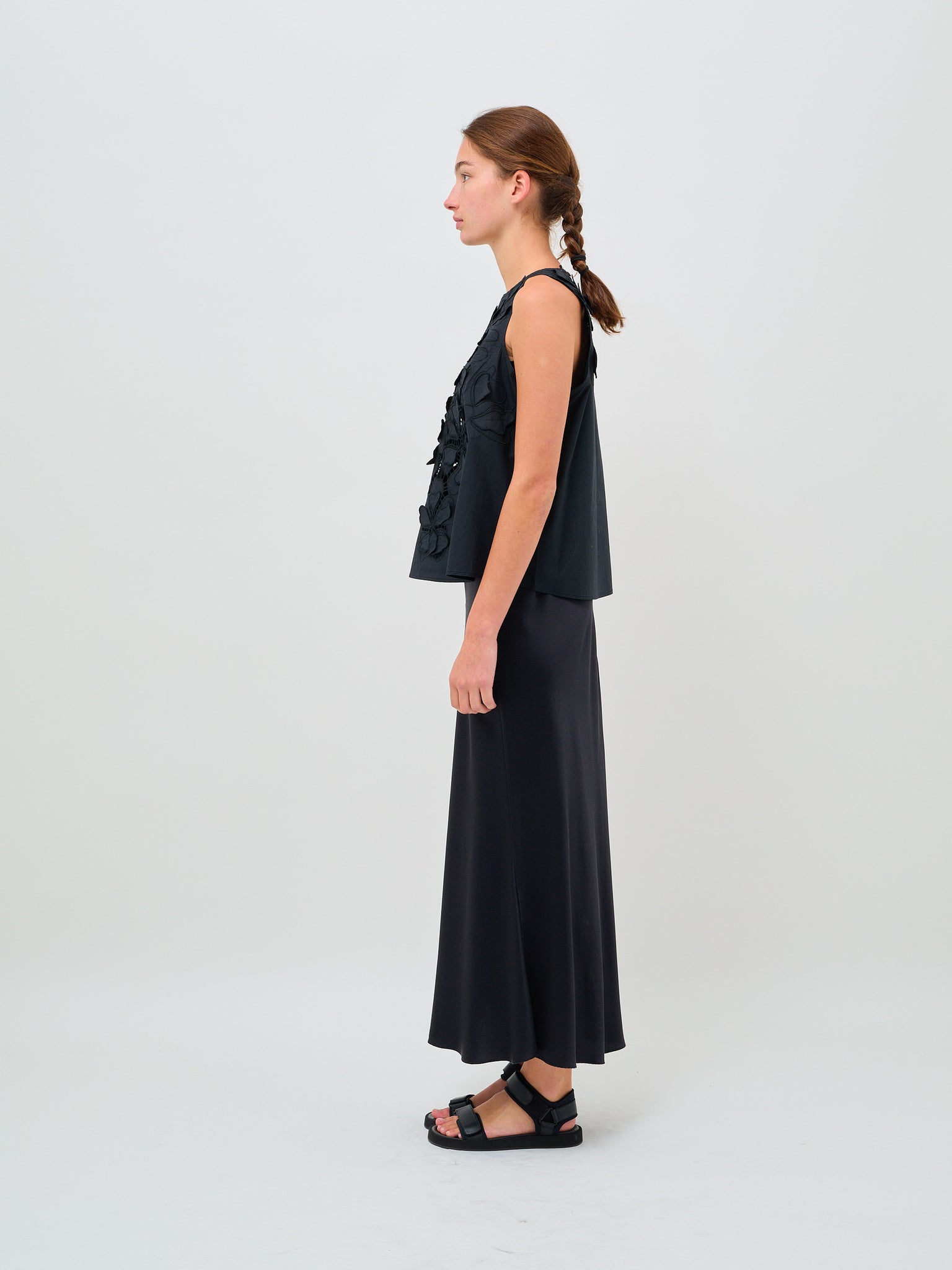 "En fleur" Embroidery Cotton Popline Shirt Black