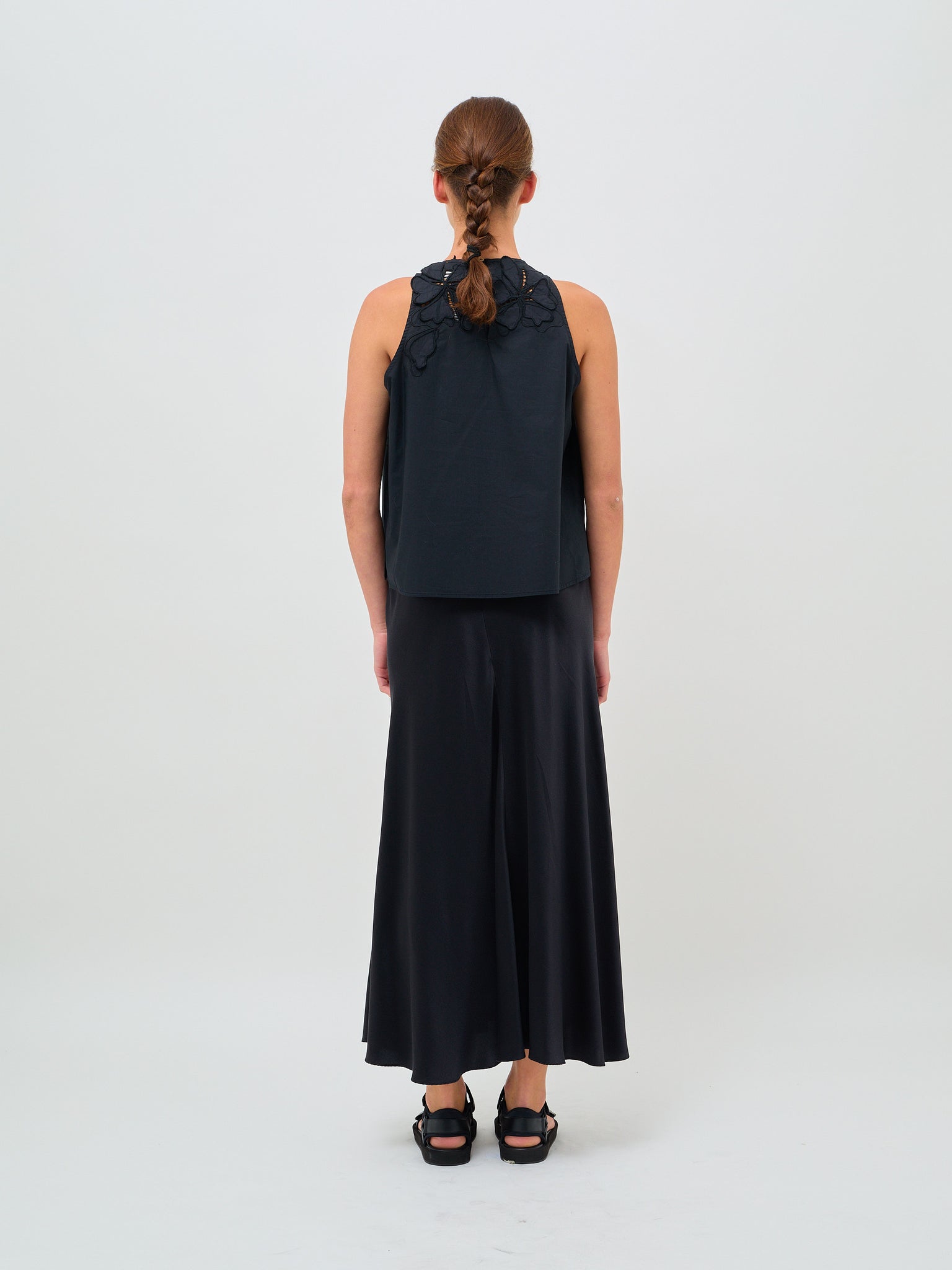 "En fleur" Embroidery Cotton Popline Shirt Black