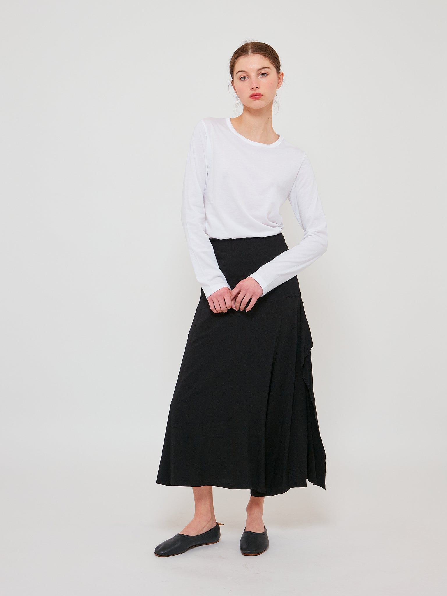 O Left Side Split Pleat Skirt Pant Black