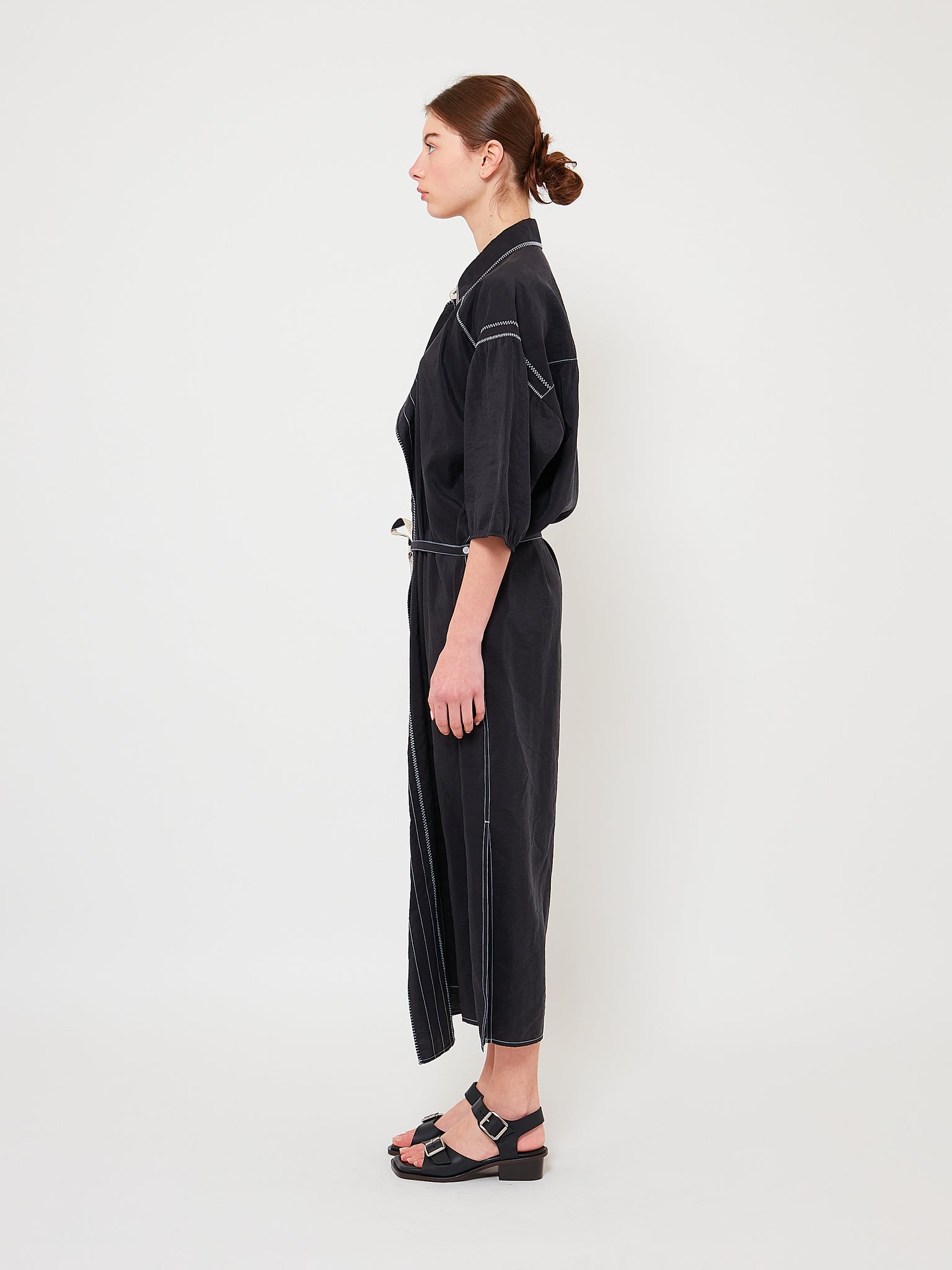 Embroidered Assymetrical Shirt Dress Black