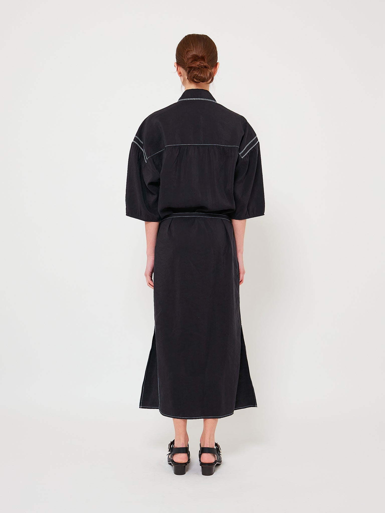 Embroidered Assymetrical Shirt Dress Black