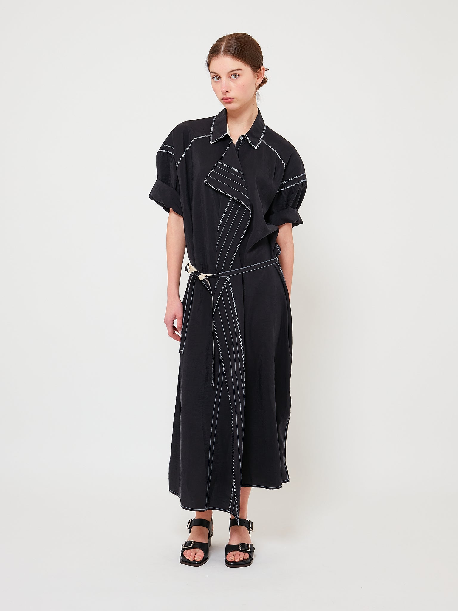 Embroidered Assymetrical Shirt Dress Black