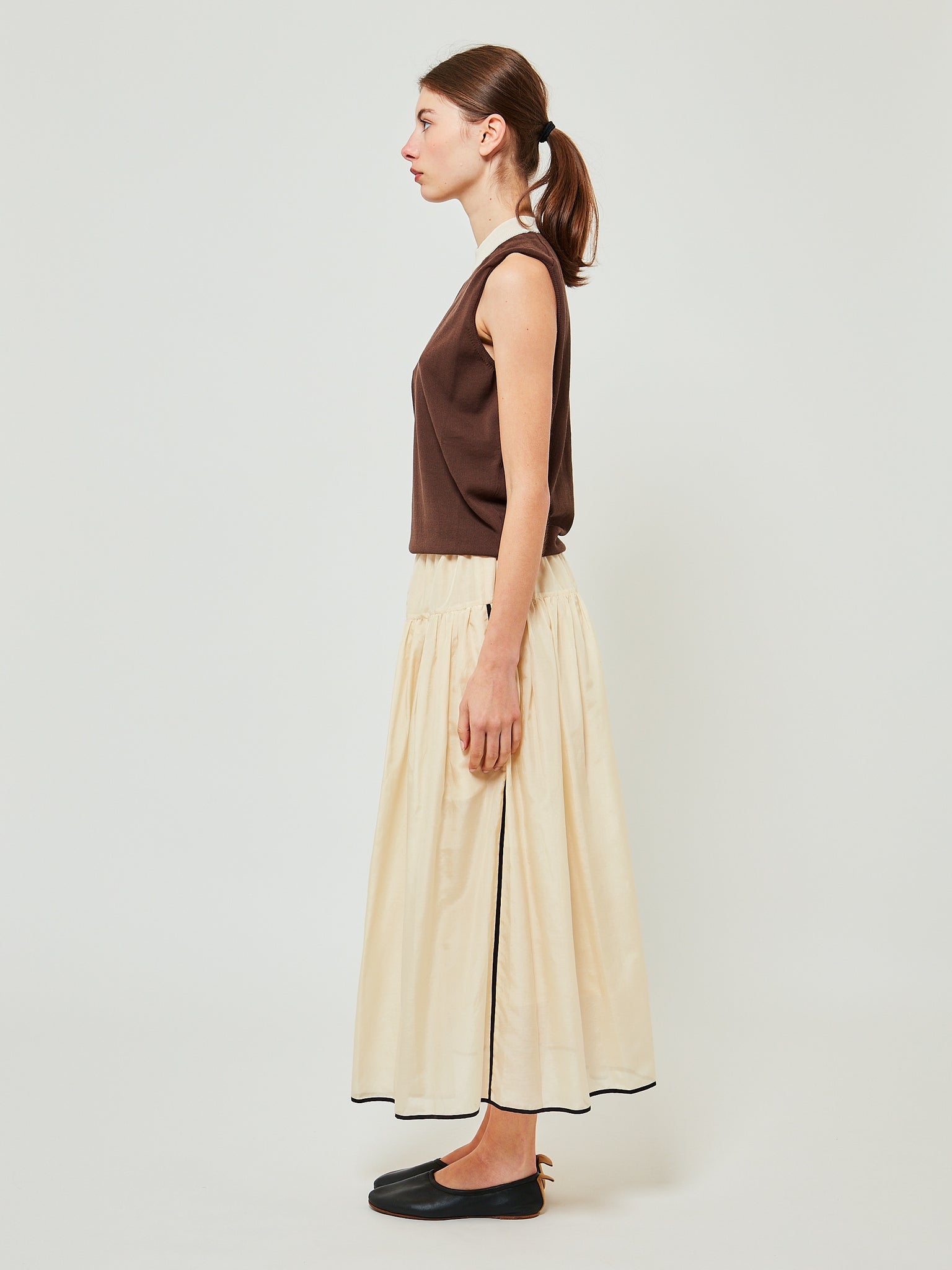 Gathered Skirt Ivory Cotton Silk