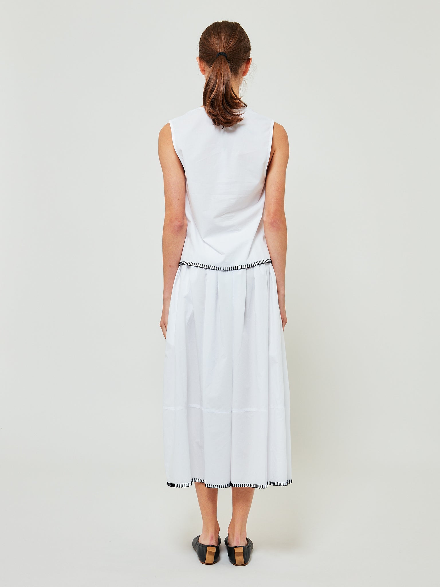 Gathered Skirt Optical White Embroidered