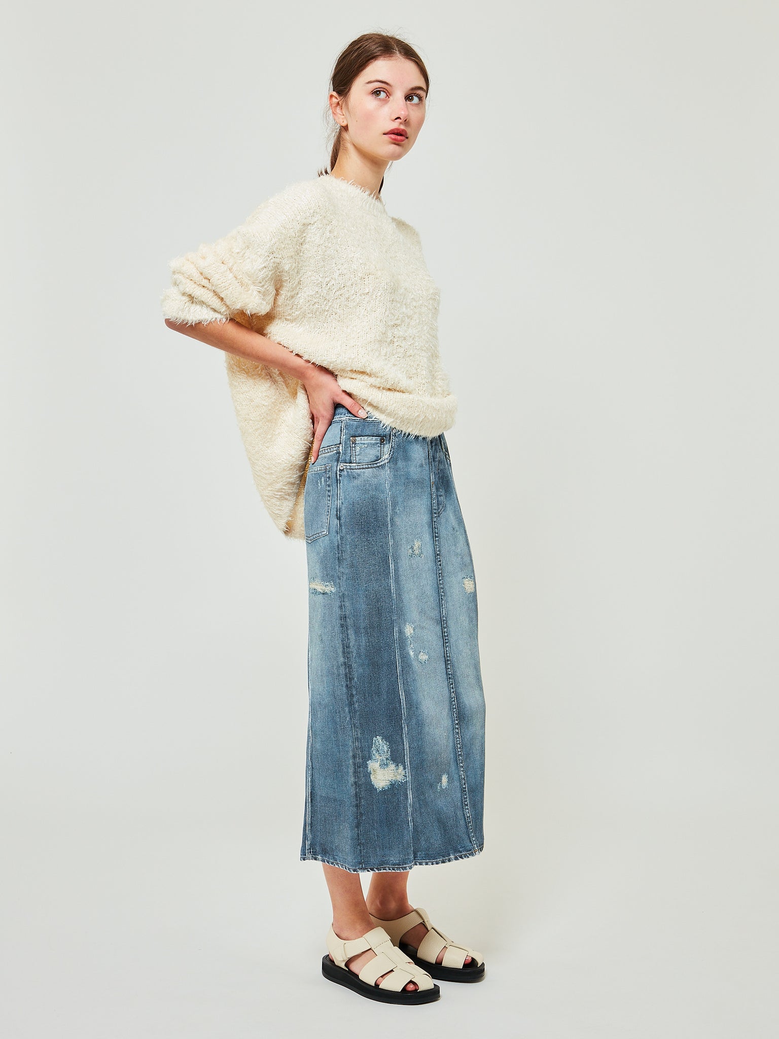 Denim Print Knit Skirt