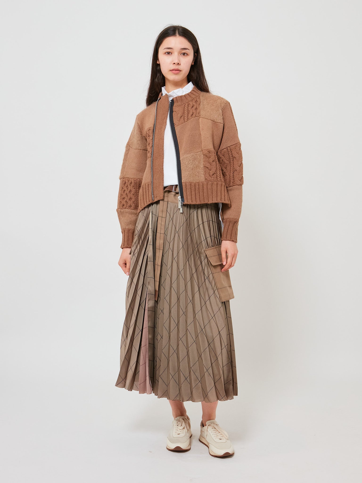 Patchwork Knit Blouson Beige