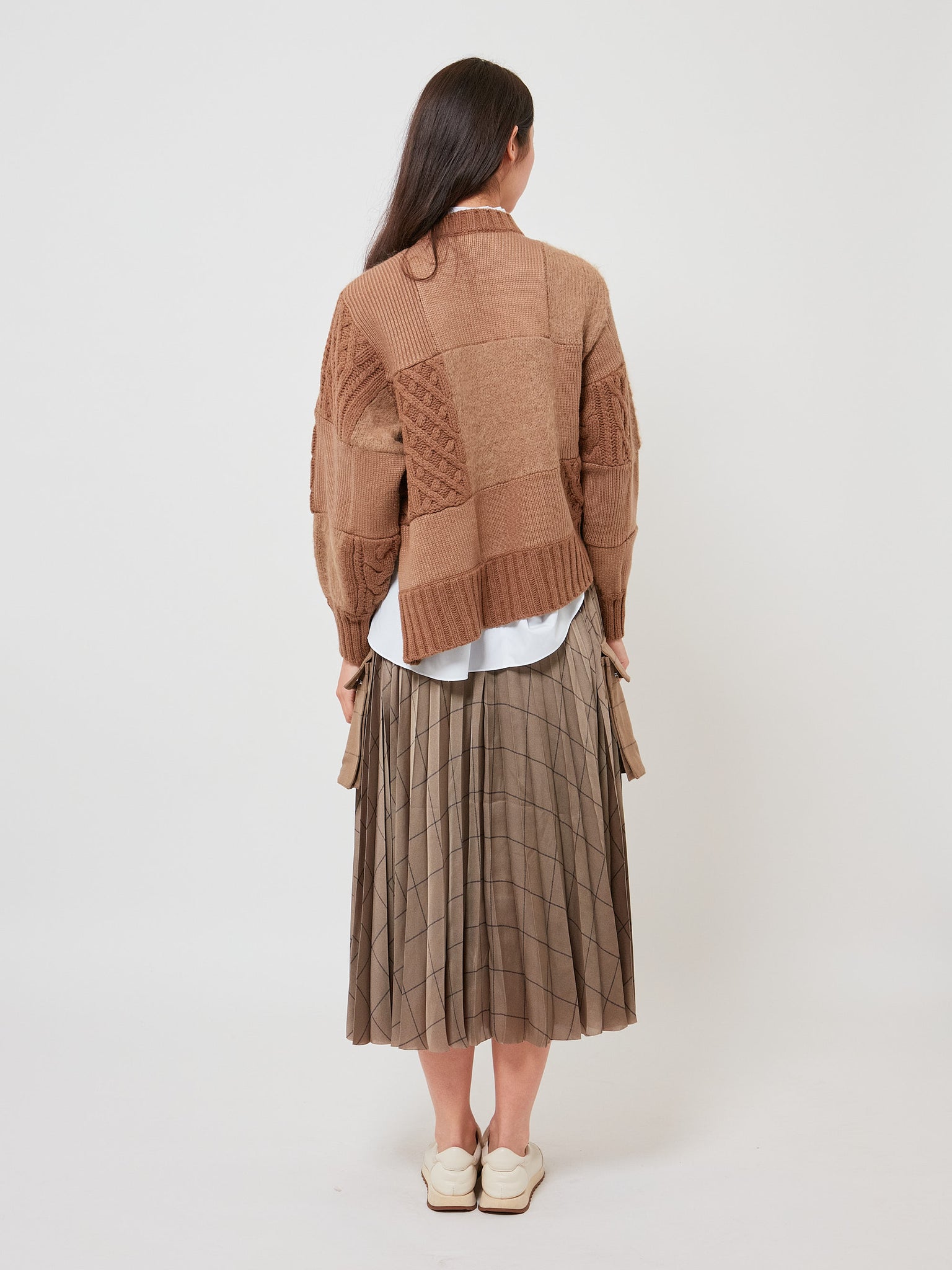 Patchwork Knit Blouson Beige