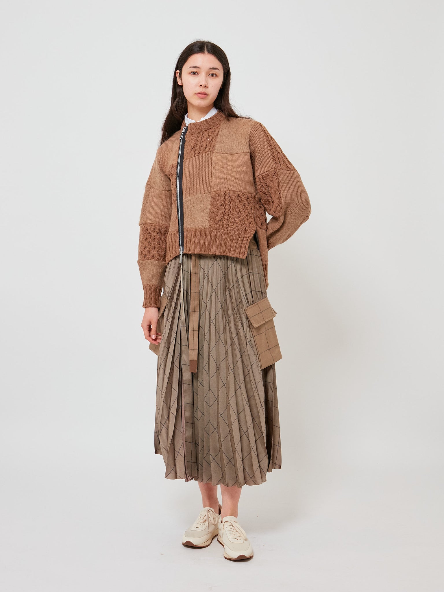 Patchwork Knit Blouson Beige